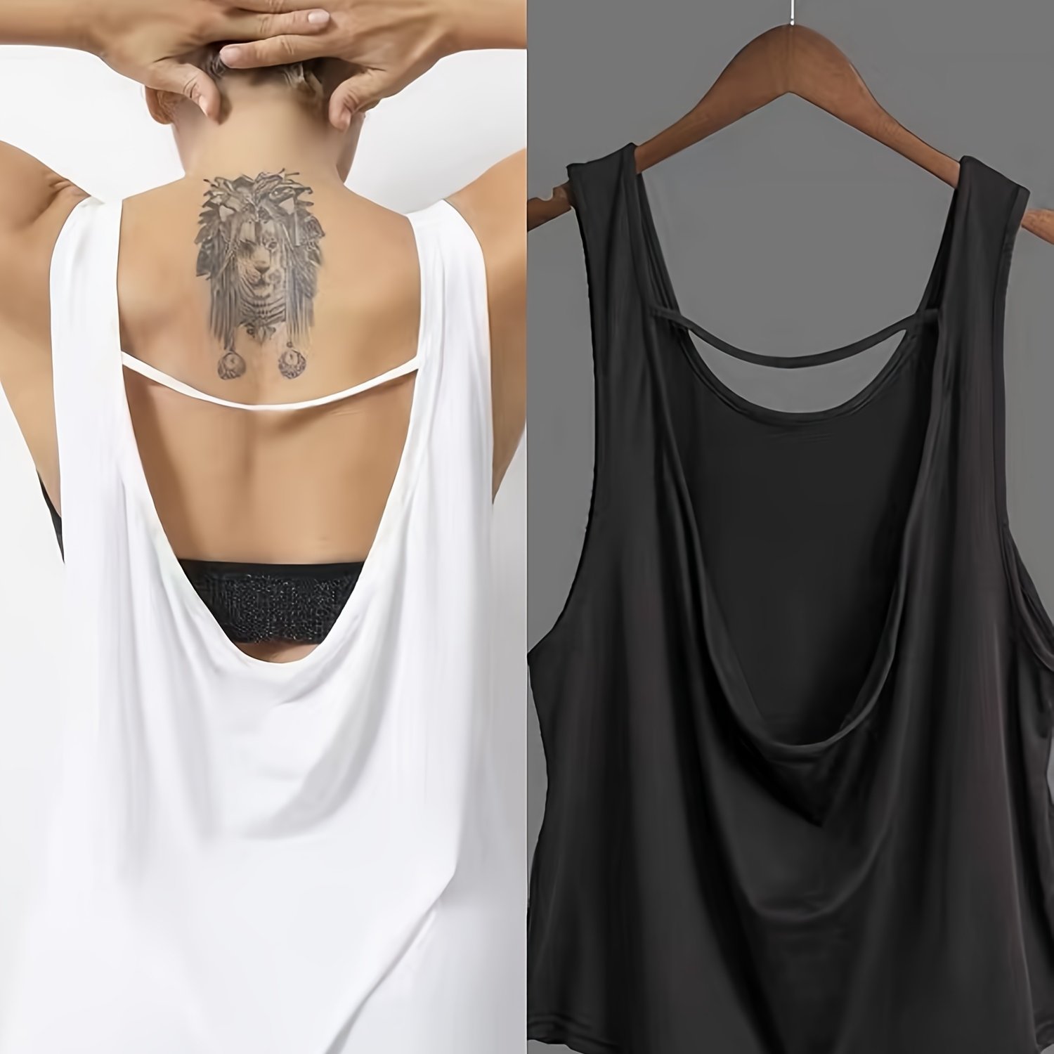Image of 2pcs Loose-fit Backless Large Cutout Single-layer Non-bra Yoga Sports Tank Top For Women