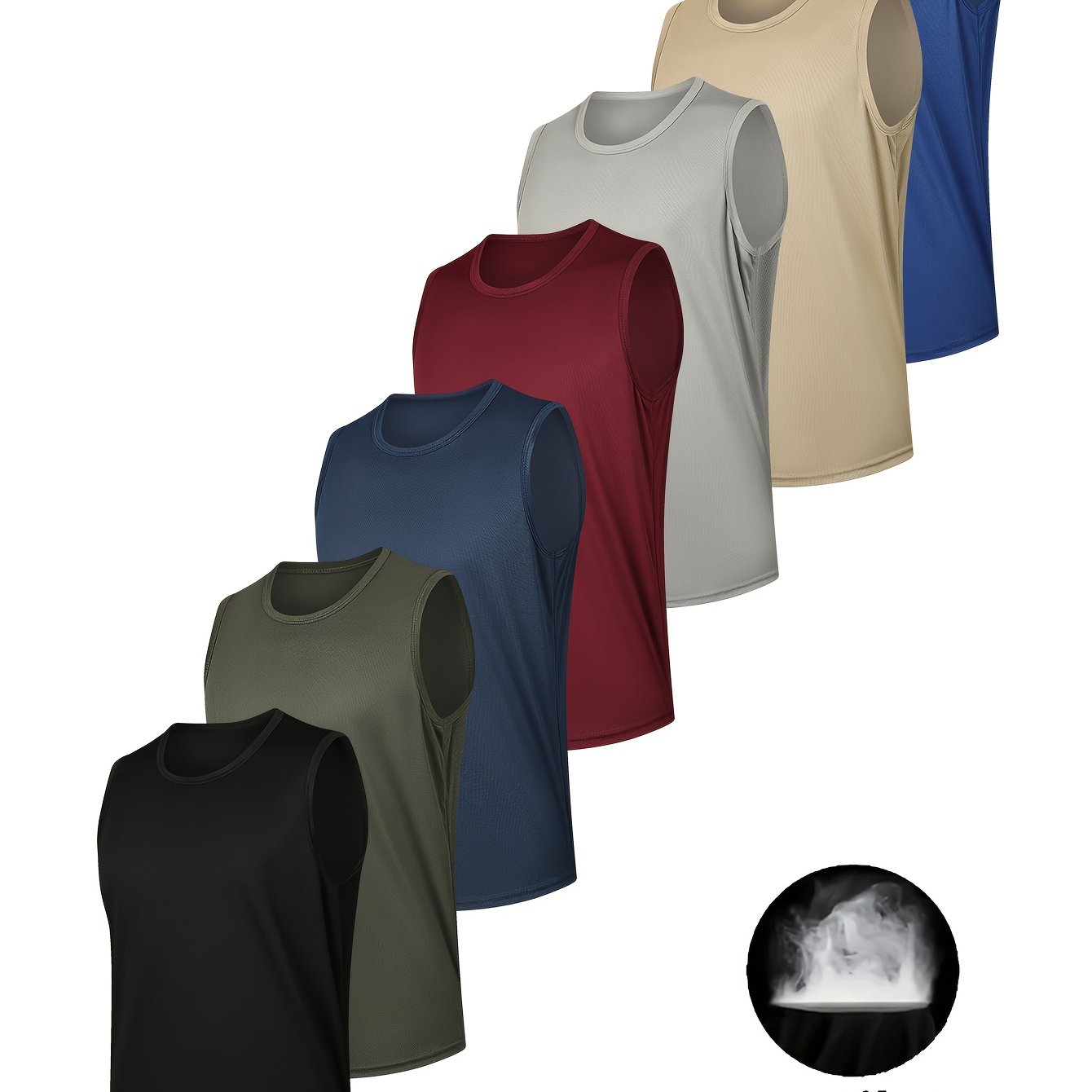 TEMU 7 Solid Color Vests, Summer Men's Casual And Comfortable Vests, Men's Breathable Short Sleeve Tops, Suitable For Daily Activities