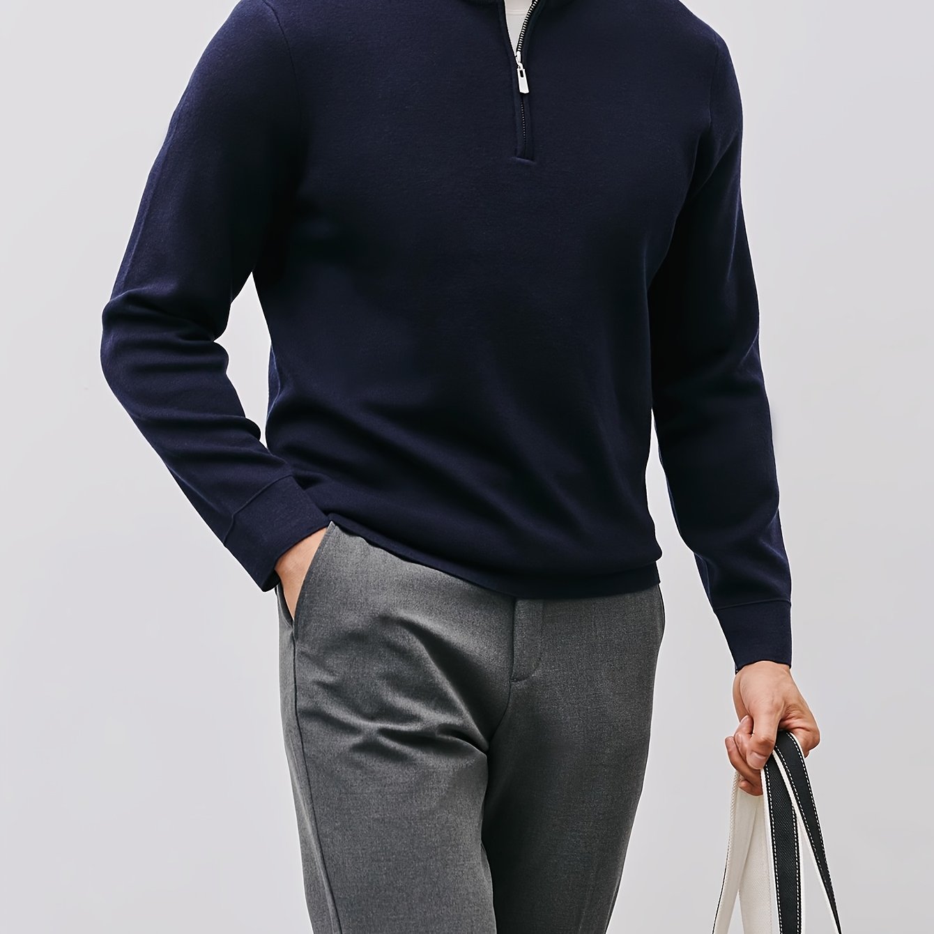 E-shop Herren Business Casual Warmer Einfarbiger Zip-Up Stehkragen Pullover, Herren Herbst Winter Langarm Strick Oberteil, Pullover, Turnhemd, Kleidung
