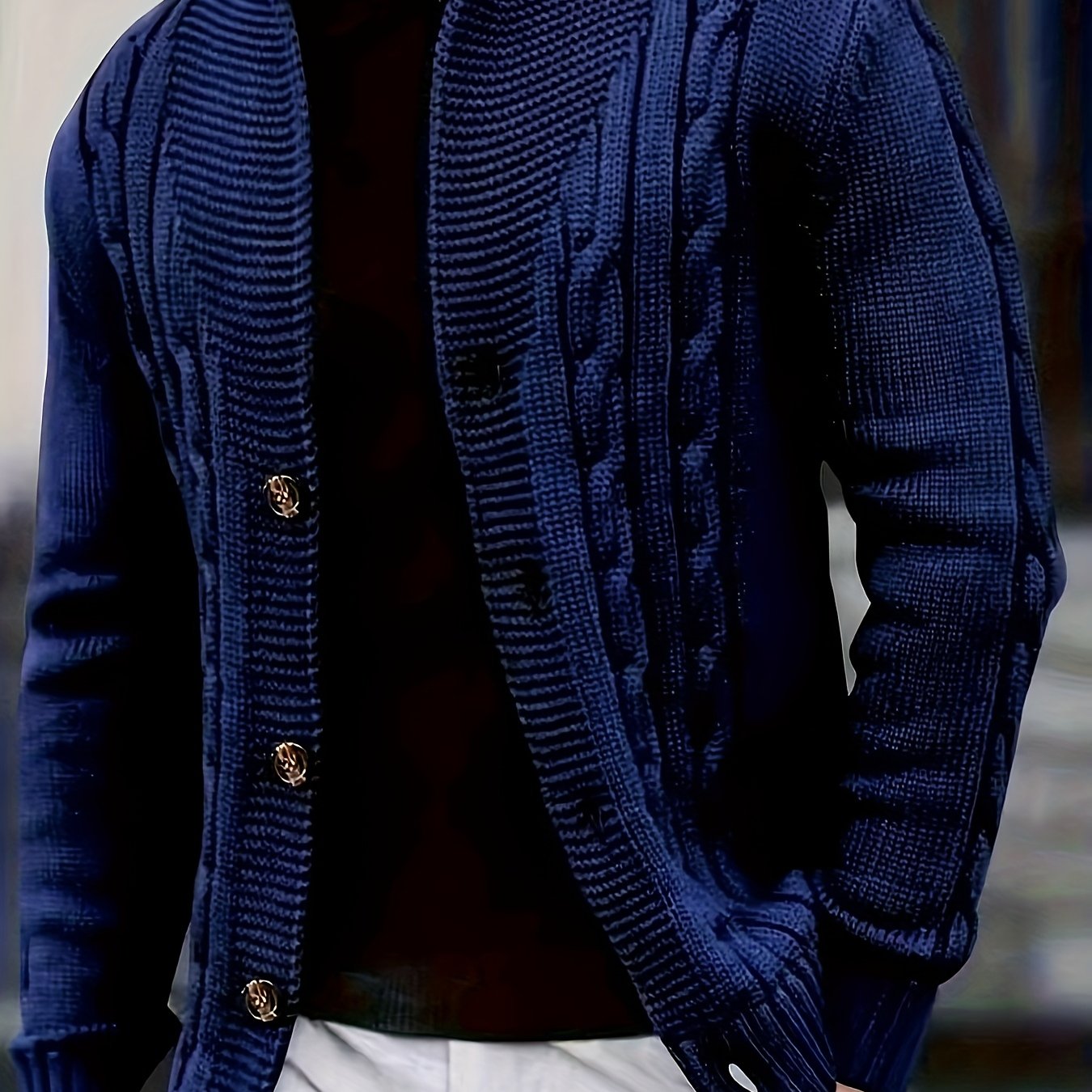 TEMU Obm Men's Fashion New Cable Knit Solid Color Long Sleeve Pullover Sweater, Autumn Essentials, Winter, Regular Fit, Trendy Style, Daily Wear