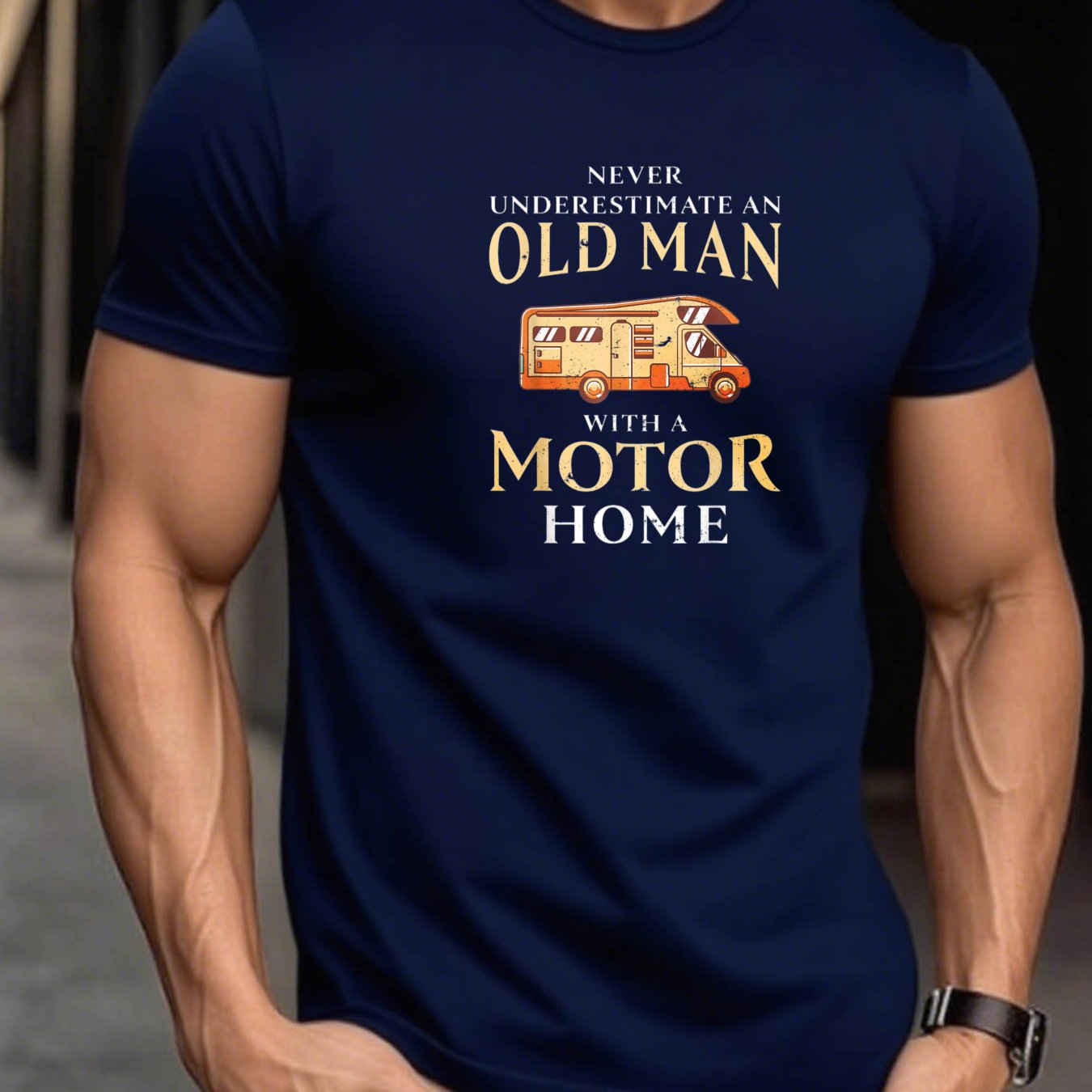 TEMU Men's Black Short-sleeve T-shirt Featuring A Design With 'never An Old Man With A ', Perfect For Outdoor