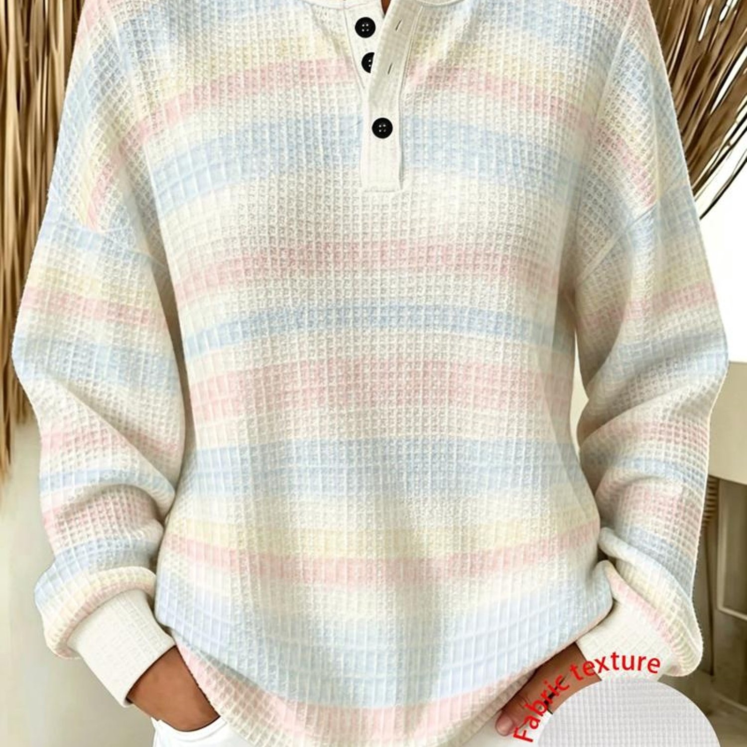 TEMU Plus Size, Plus Size Women's Fashion Sweatshirt With Soft Macaron Horizontal , In Multiple Sizes, Comfortable And Stylish, Suitable For Daily