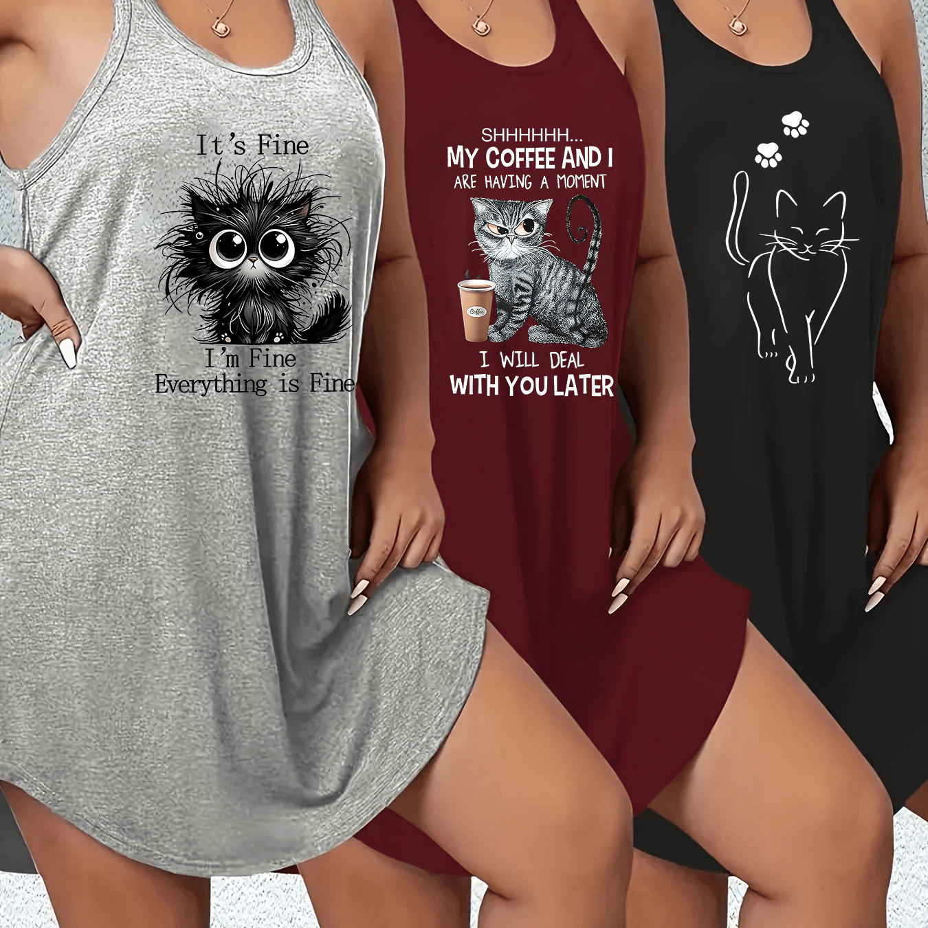 3pcs- Series Printed Comfortable Tank Top And Skirt Set For Plus Size Women | , Medium Stretch Fabric, Ideal For Spring/summer