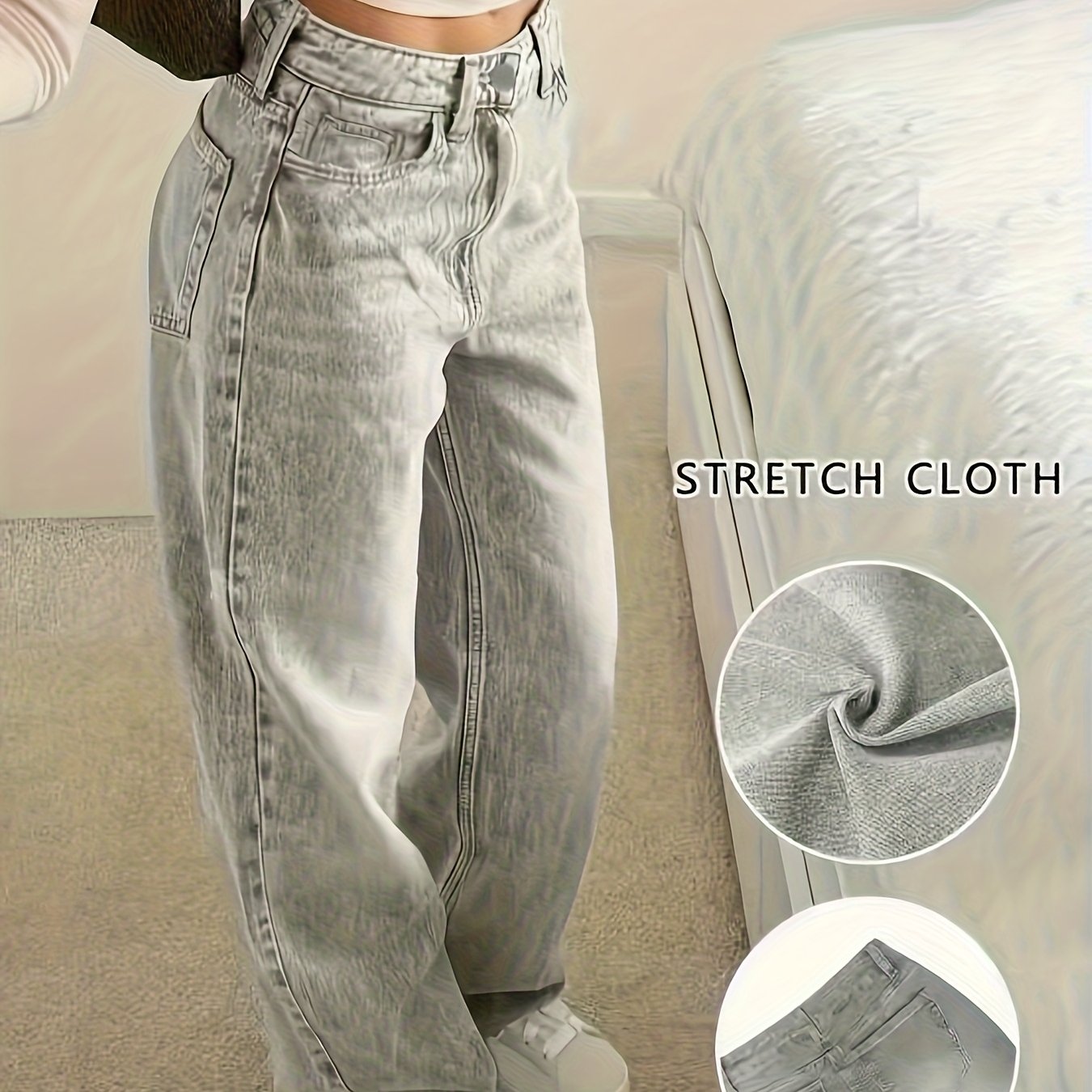 Image of Women's Fashion Casual Straight-leg Stretch Wide-leg Jeans