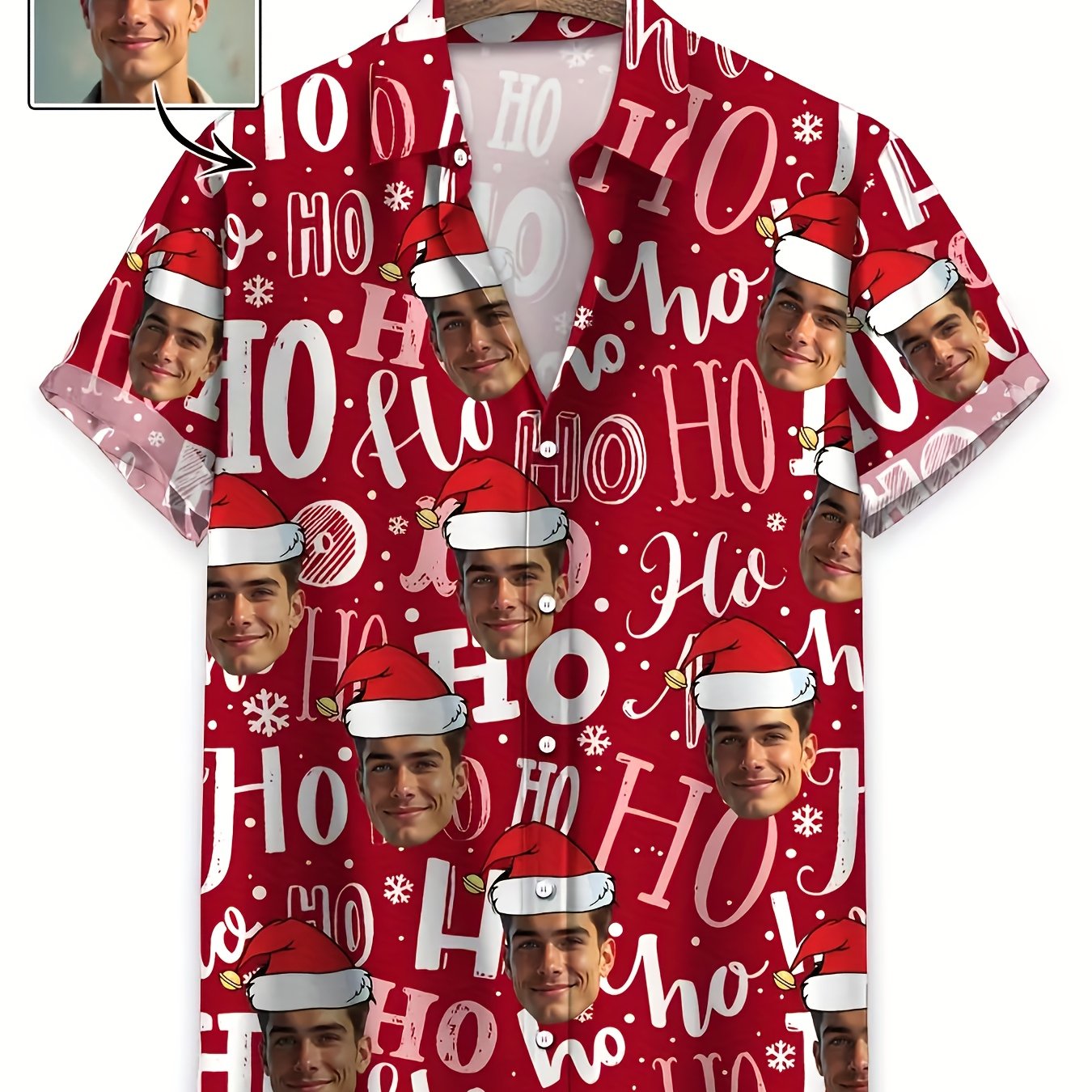 TEMU Men's Personalized Photo Casual Hawaiian Shirt - Made From 100% Polyester, Non-stretch Material Featuring A Lapel Collar, Short Sleeves, Button