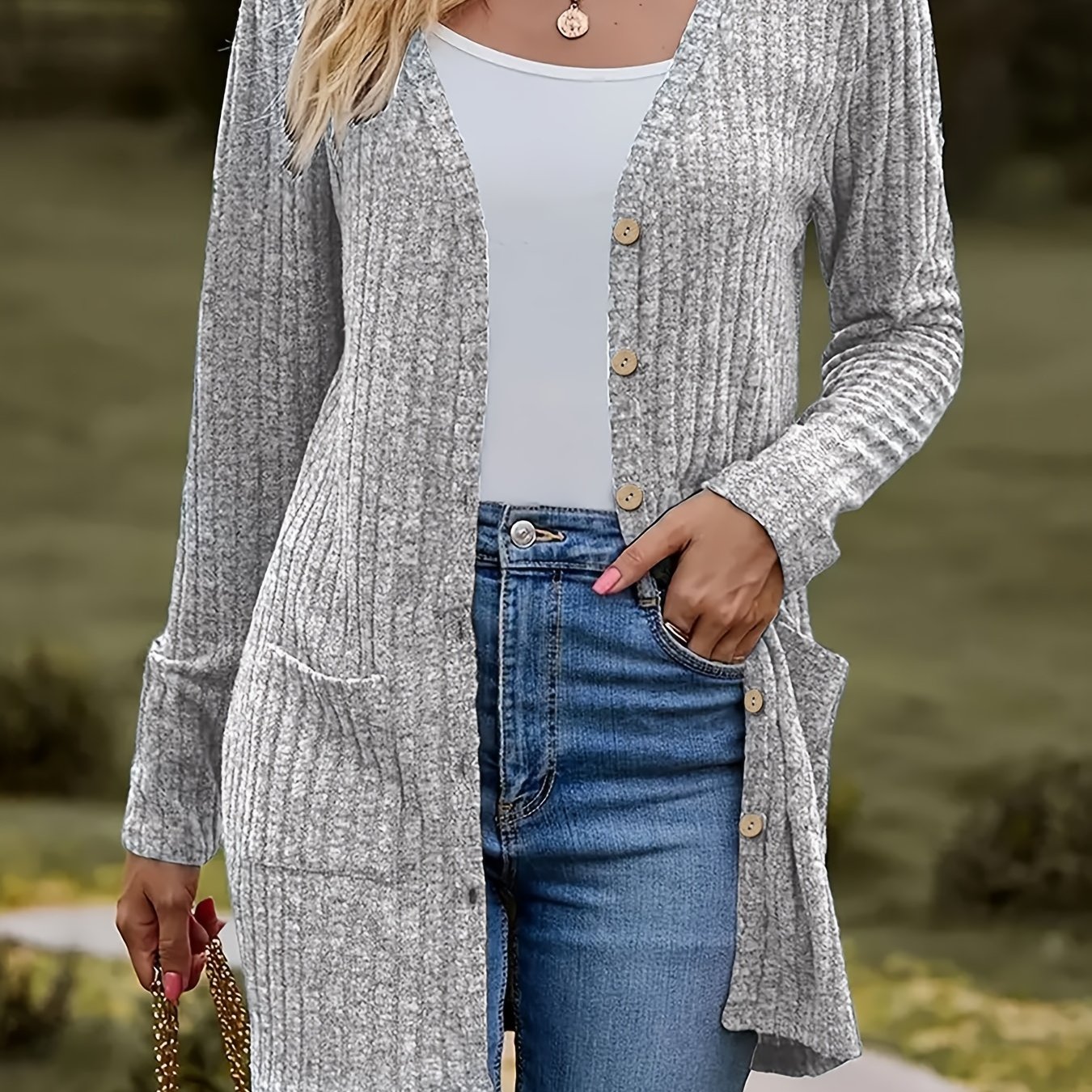E-shop Europäische und amerikanische Damenmode Herbst und Winter Einfarbiger Strickpullover mit großem Rippstrick und langen Ärmeln