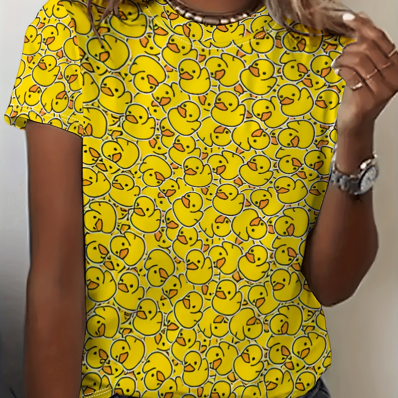TEMU T-shirt à imprimé intégral, haut décontracté à manches courtes et col ras du cou pour l'été et , vêtements pour femme