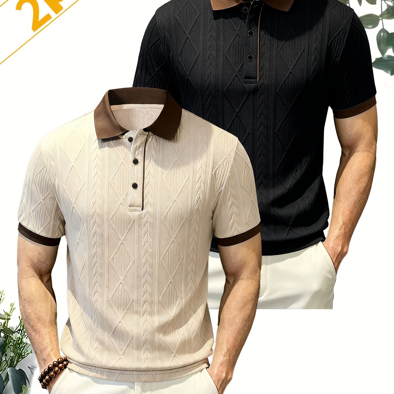 TEMU Two-piece Set Of Men's Fashion Shirts, New Short-sleeved Style For Spring, Autumn And Summer, Jacquard Fabric, Comfortable, Skin-friendly And