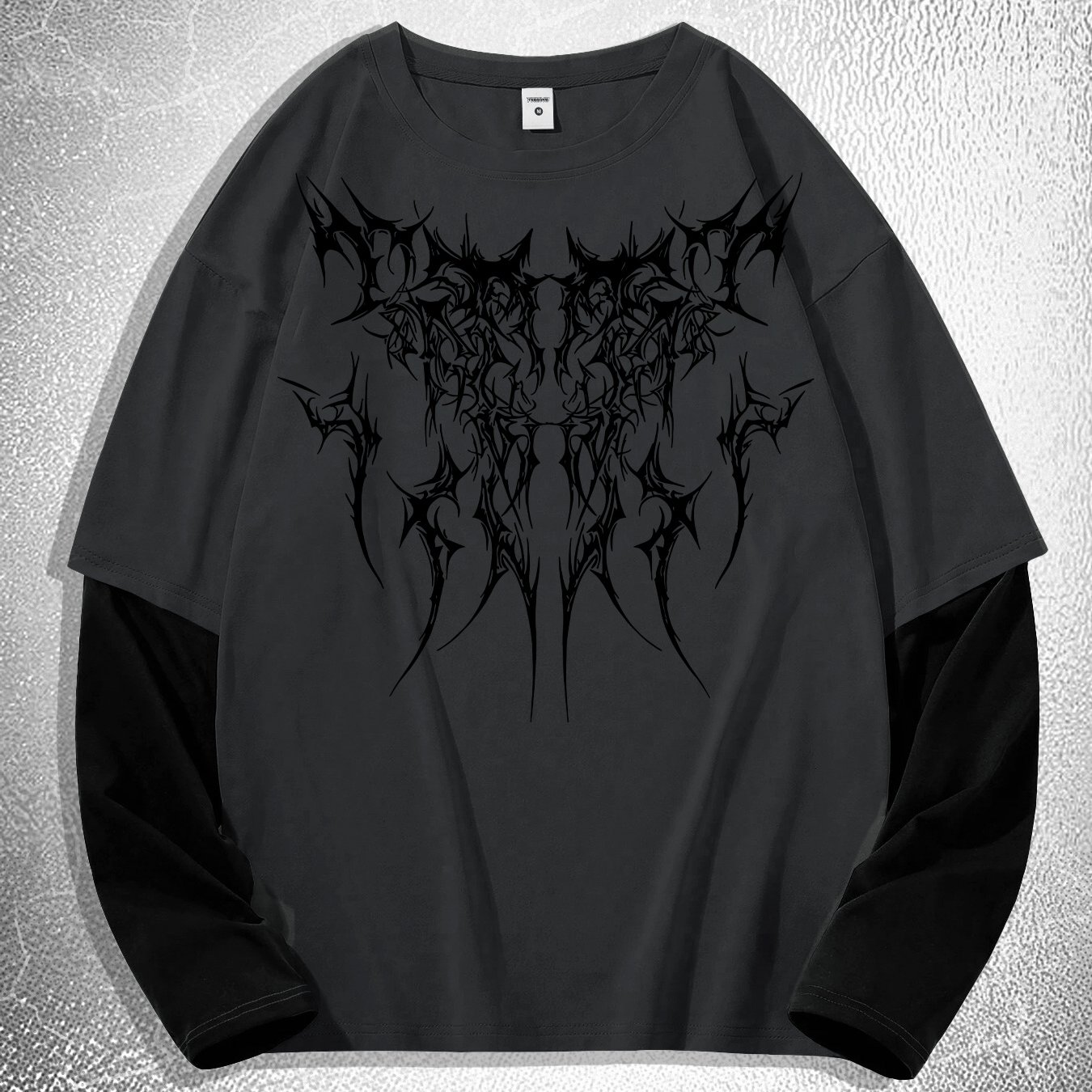 TEMU Gothic Dark Thorns Pattern Print Contrast Color Long Sleeve T-shirt
