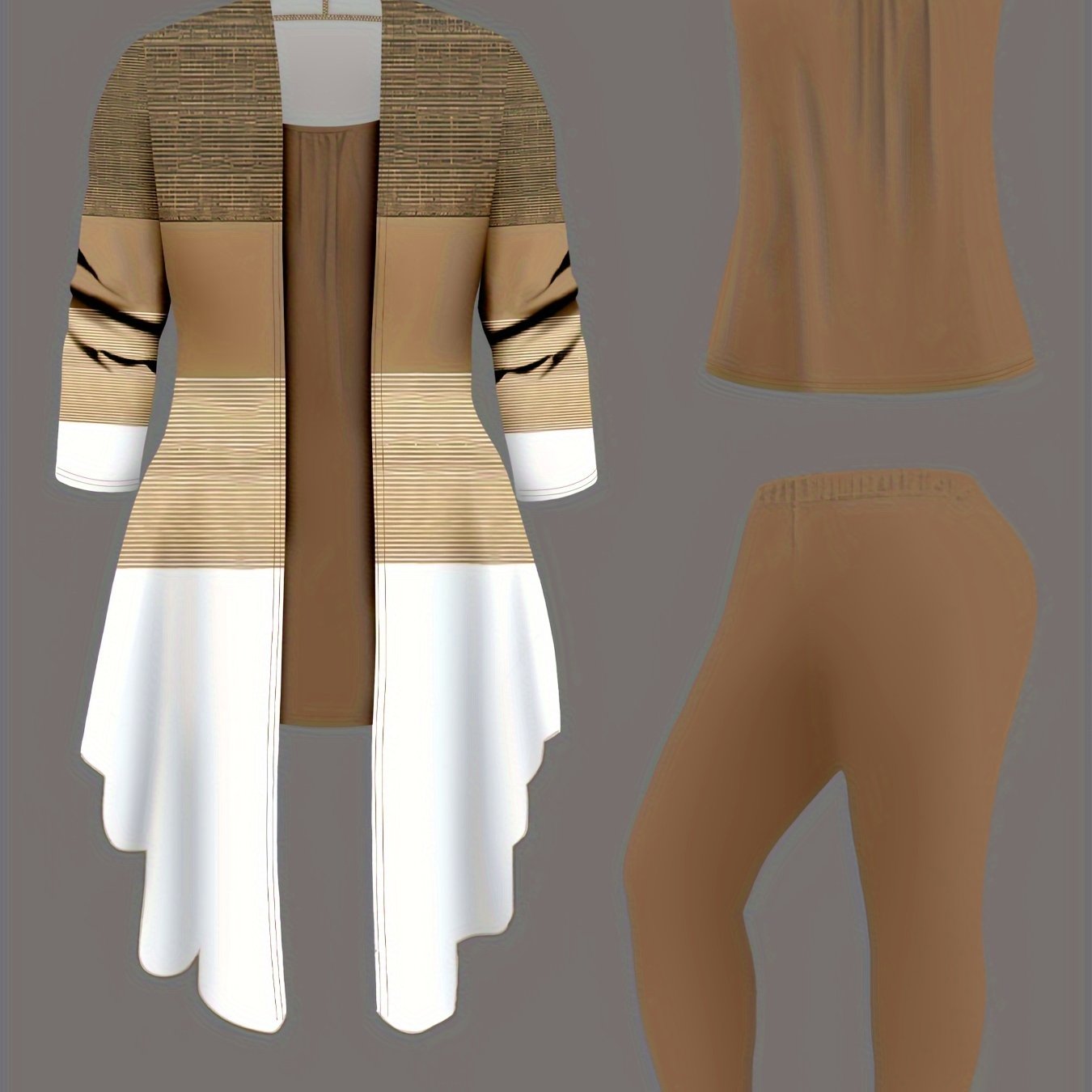 TEMU Autumn And Winter Women's 3 Sets, Printed Cardigan Jacket With Solid Color Casual Pants Vest Suit