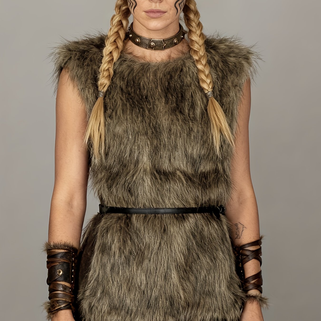 TEMU 1pc Women's Vest, Brown Viking-style Garment, Artificial Plushvintage Character Costume Top, Suitable For History Enthusiasts, Stage