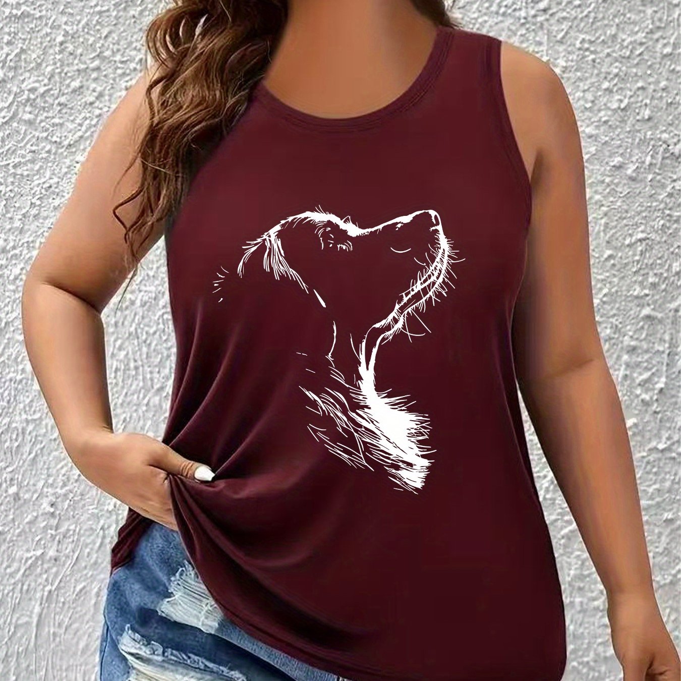 TEMU Plus Size, Puppy Print European And Plus Size Fashion Round Neck Tank Top, Women's S Sleeveless Vest