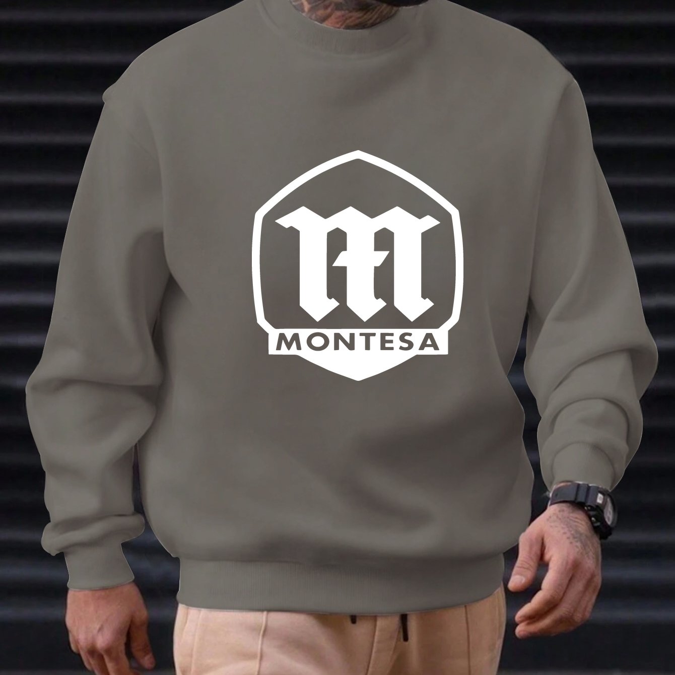 TEMU Men's Logo Patterned Casual Crew Neck Sweatshirt