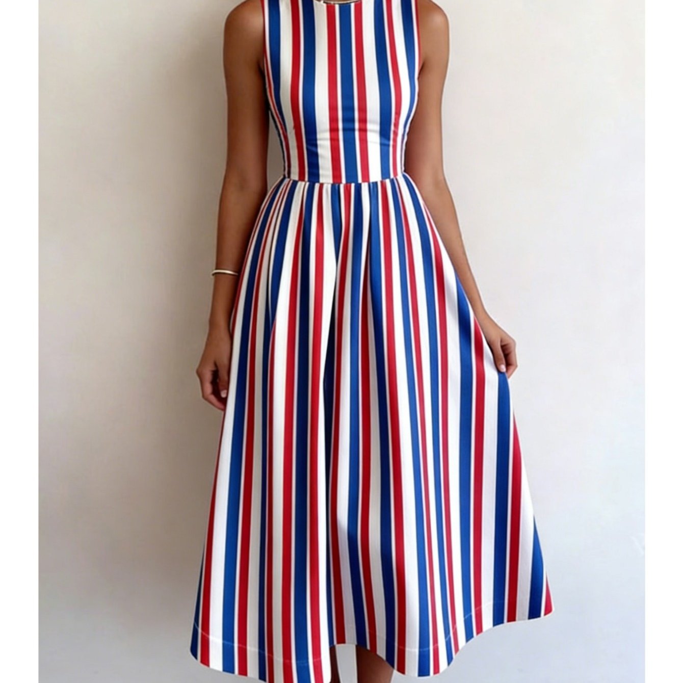 Casual Retro Elegant Stripes Floral Elements Casual Resort Style All Over Art Print Round Neck Waist Tank Sleeveless Spring/summer Essential Dresses