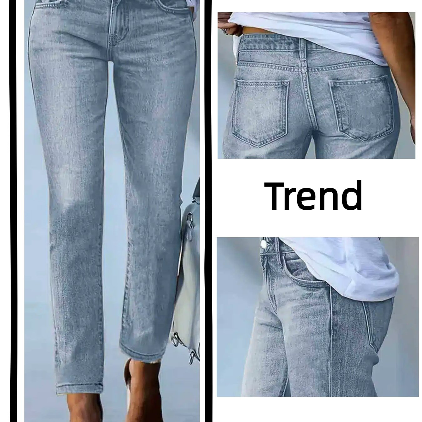 Image of Straight 9-inch Light Blue Jeans For Women, 90s Women's Clothing, Washed Solid Color Business Casual Denim Pants, Pocket-fitted Long Pants, Suitable For Travel, Shopping, Jeans