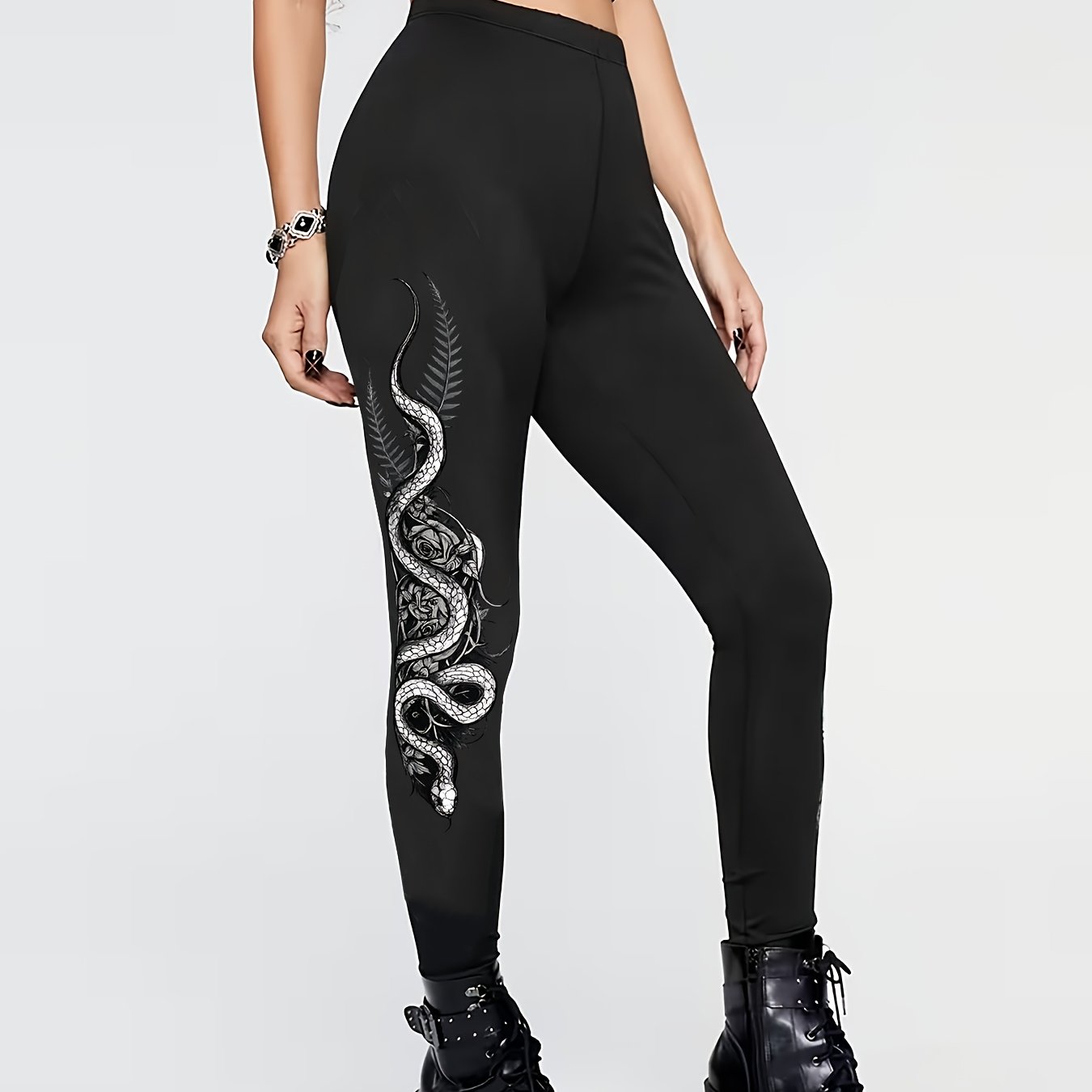 TEMU Pattern Print High-waisted Leggings, Casual Stretchy Tights
