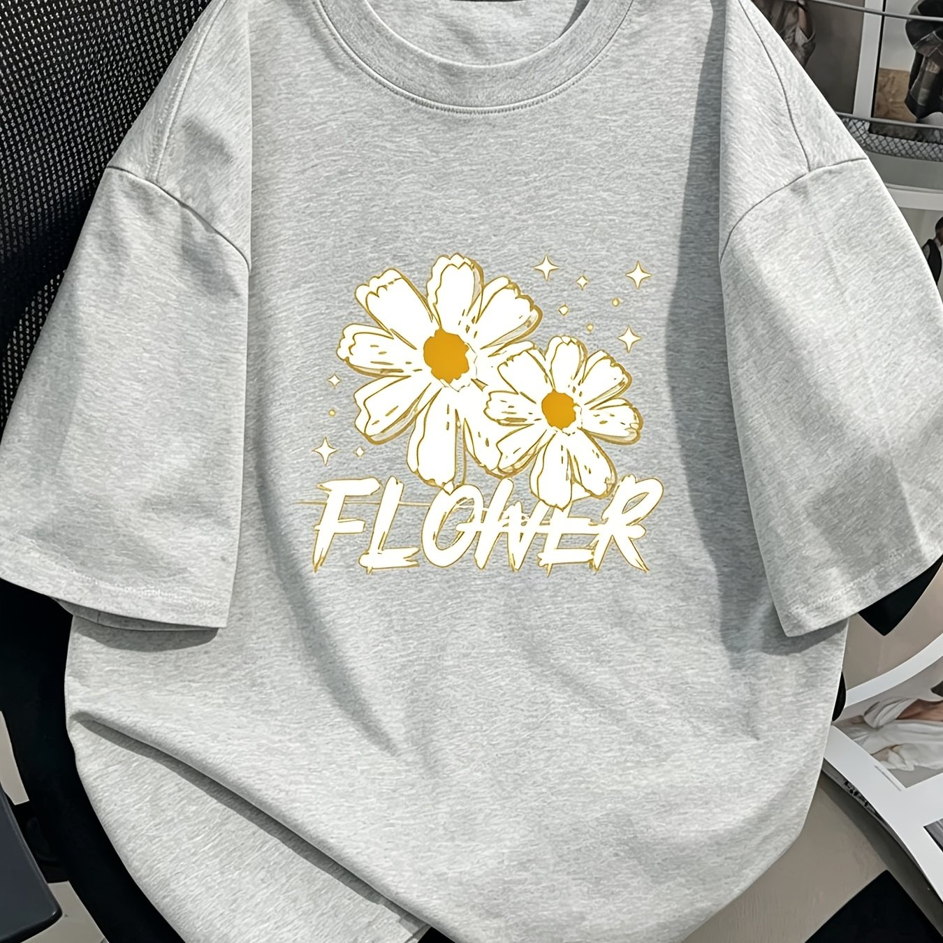 Image of Women's 100% Graphic T-shirt, Casual Crew Neck Tee, Soft Breathable Loose Short Sleeve Fit Summer Fashion Graphic Tops Fade Resistant Machine Washable T-shirts