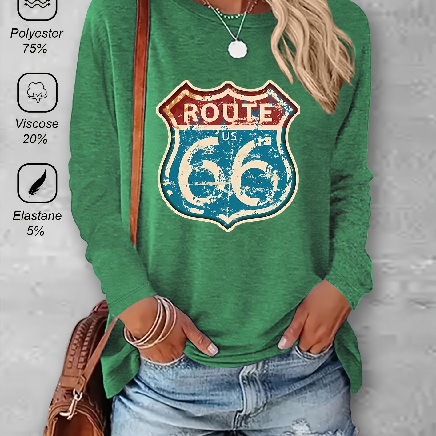 Image of Us Sign Women's Vintage Apparel, Simple English New Pattern Crew Neck Long Sleeve T-shirt, Minimalist Trendy Casual Versatile Commuting Sportswear For Women, Autumn Fashion, In Sizes S-xxl