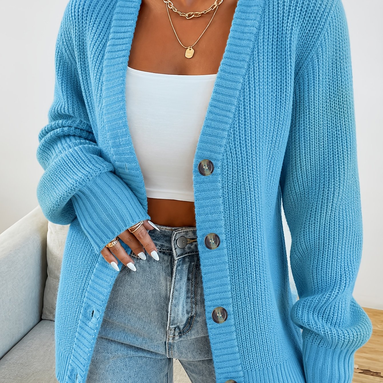 TEMU New Arrival, Fashion Women's Clothing, Spring Autumn Early Winter, Button- Sweater Jacket