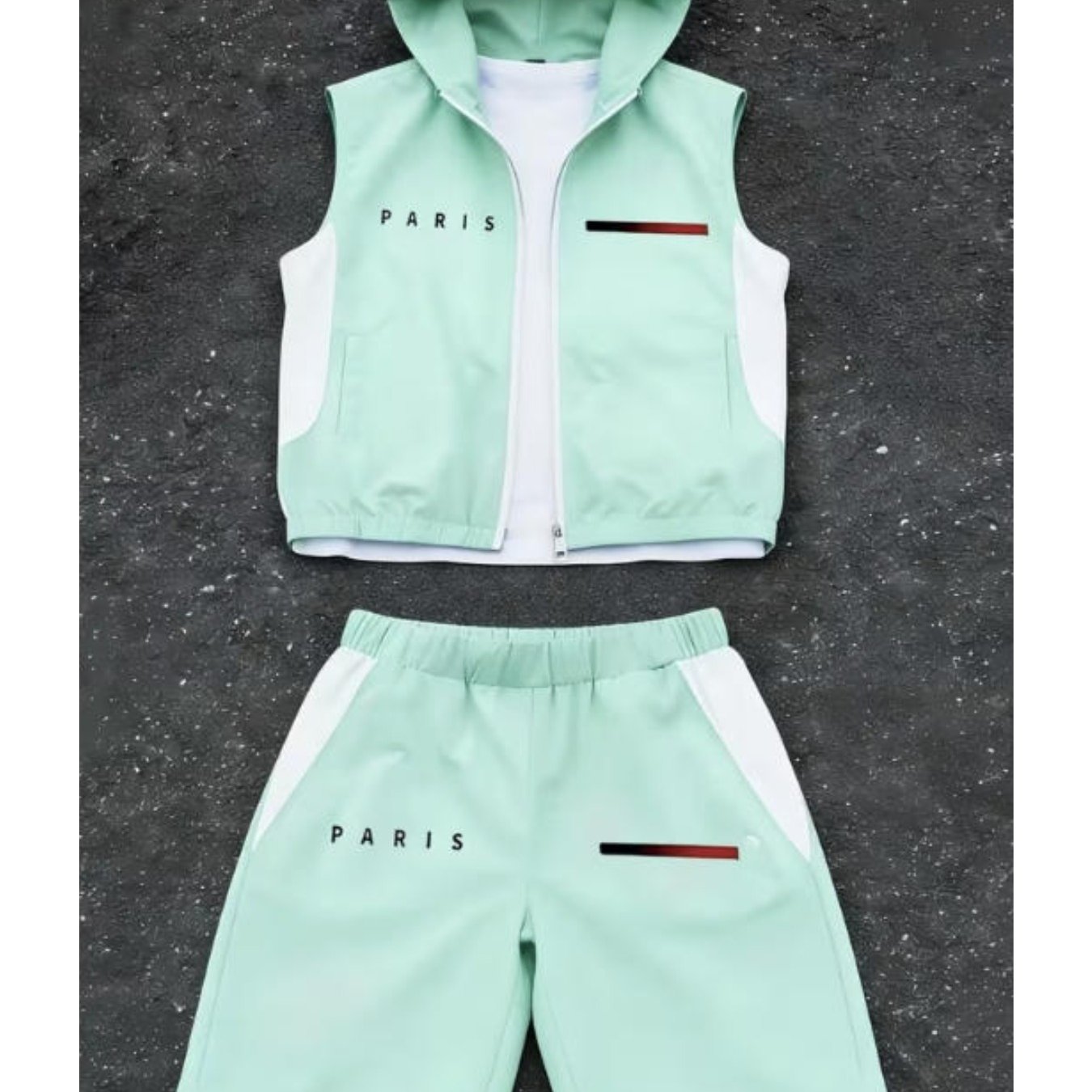 Hooded Sleeveless Men's Set Casual Trendy Paris Letter Striped Outfit Men's Fashion Adults Men Street Style Casual Wear Sportswear Holiday Gift