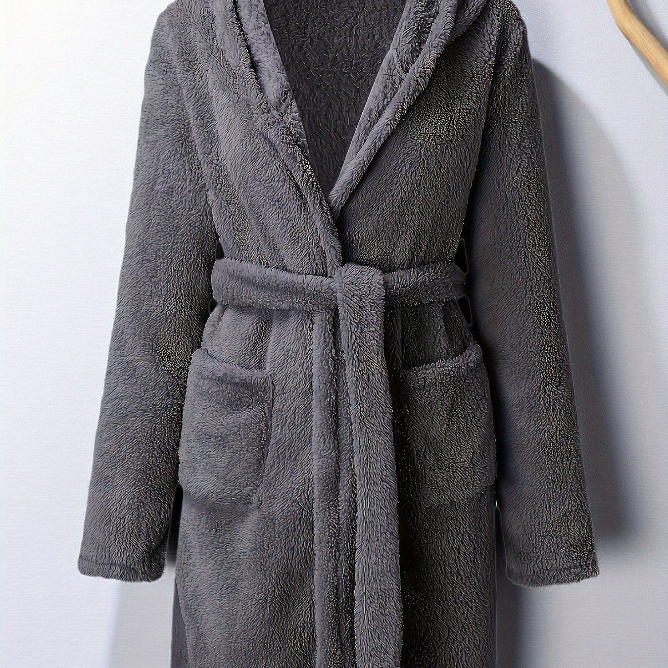 TEMU Albornoz de otoño e invierno para el hogar con capucha, , albornoz de color liso y con cinturón, estilo casual