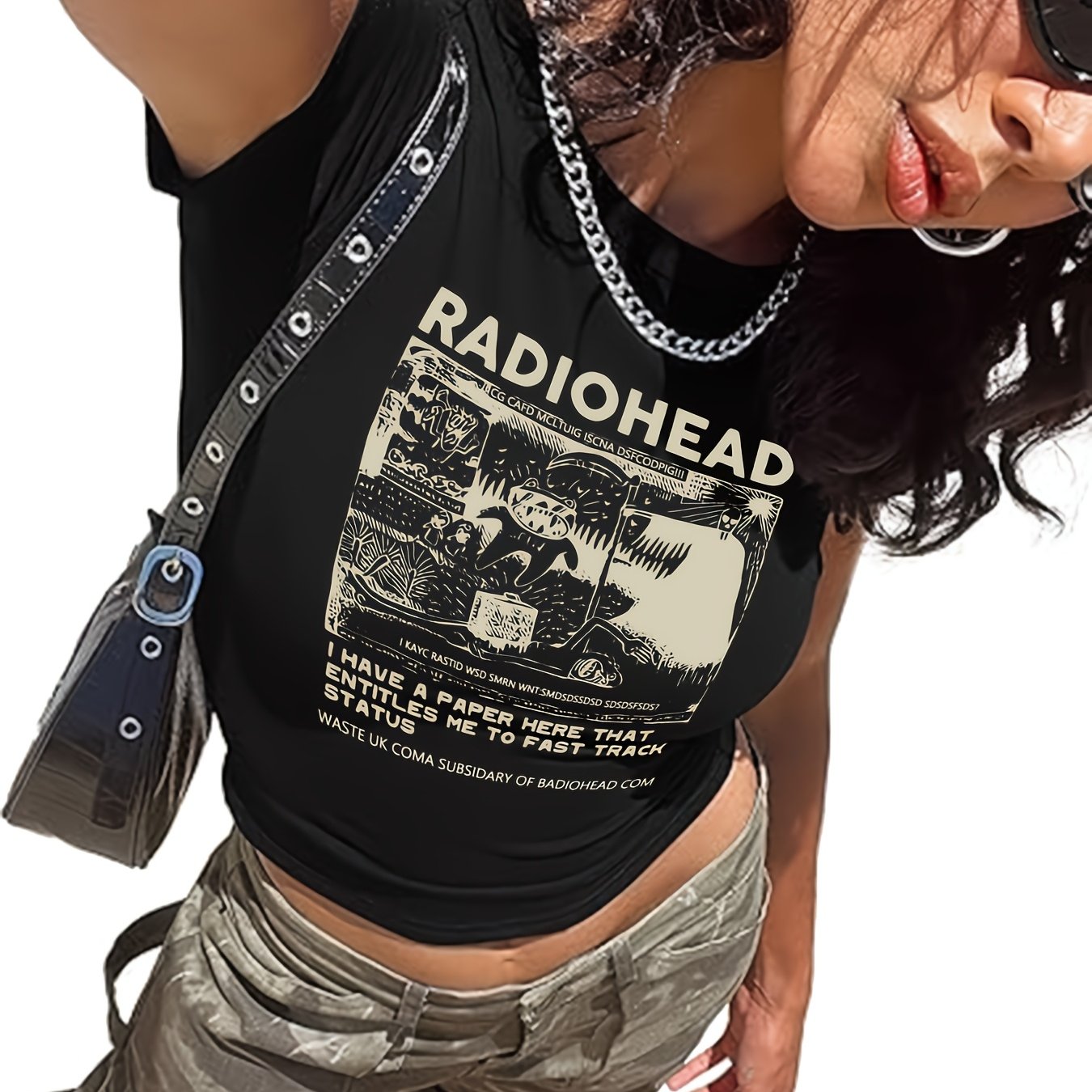 TEMU Women's Vintage Music & Sheet Print T-shirt - Cropped Short Sleeve Round Neck Blouse-compatible Suitable For Body Types, Soft Machine-washable