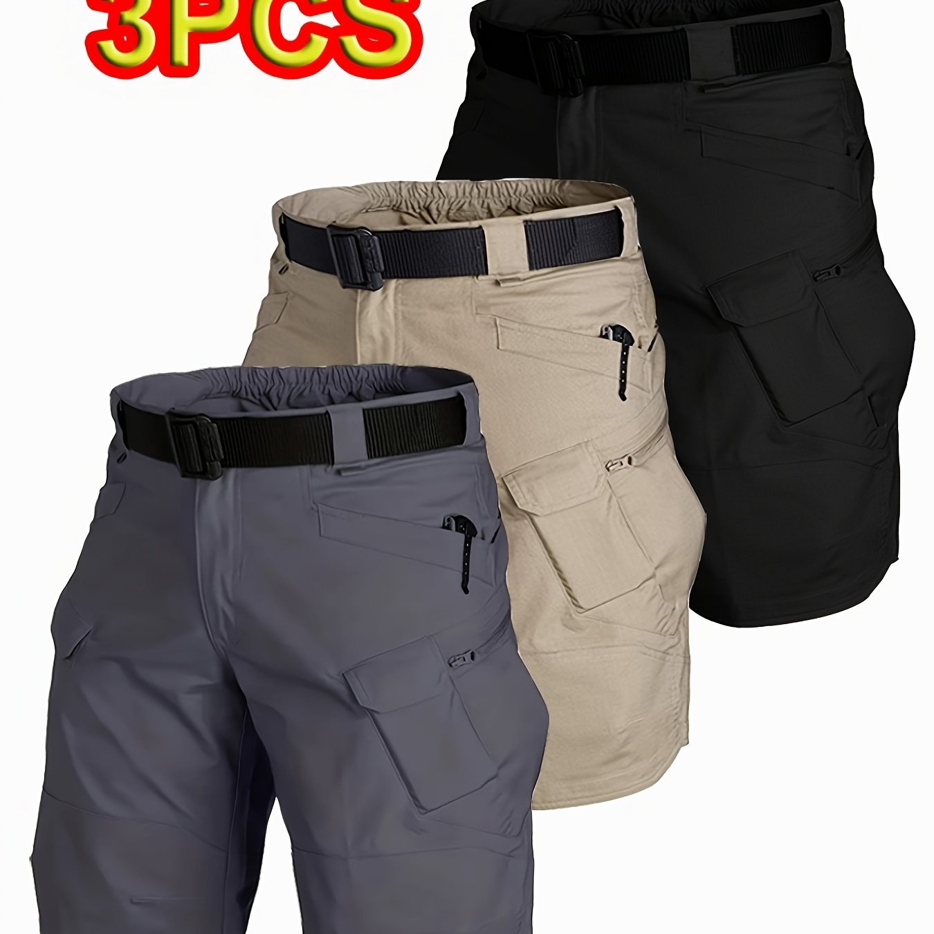 Image of Set Of 3 Brand 's Multi-pocket Outdoor Tactical Shorts, Summer Multifunctional, Lightweight, Durable Work Shorts For Outdoor Cycling, Hiking, Fishing, And Sports