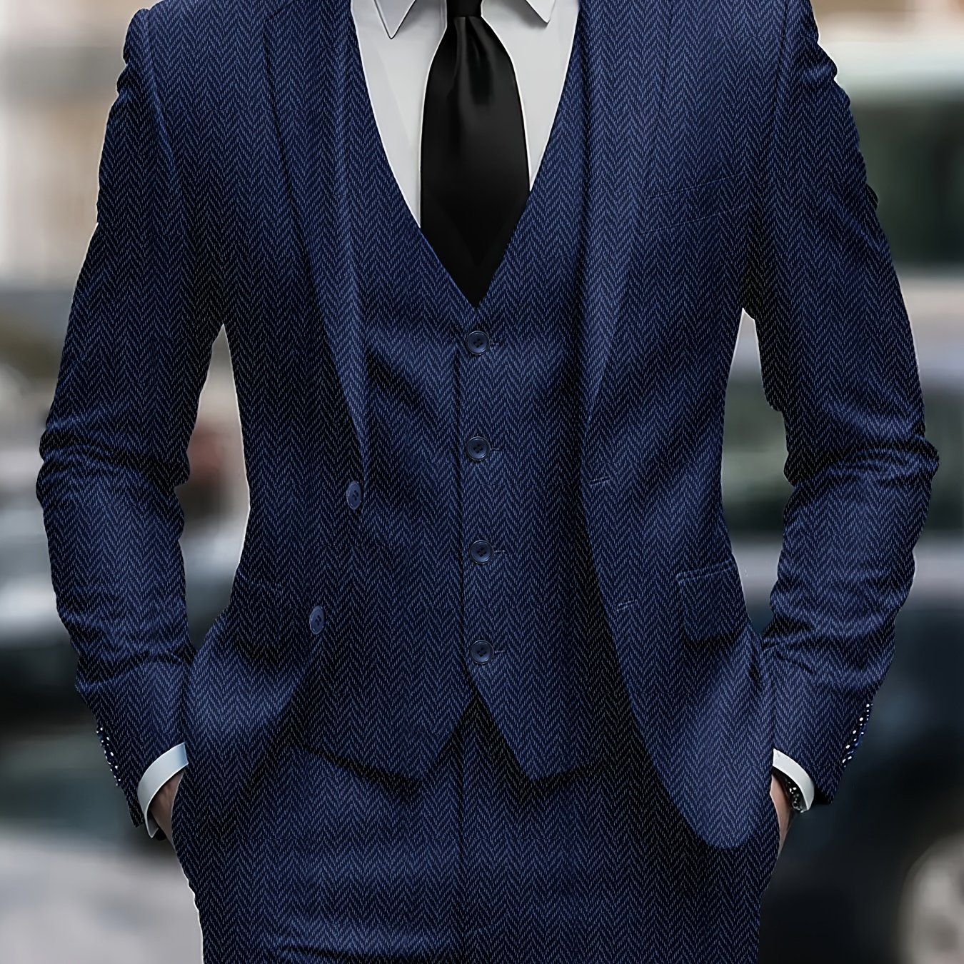 TEMU Herren 4-teiliges Anzug-Set, exquisiter Fischgrät-Tweed-Stoff, eleganter klassischer Schnitt, ideal für Hochzeiten, Business, formelle Anlässe,