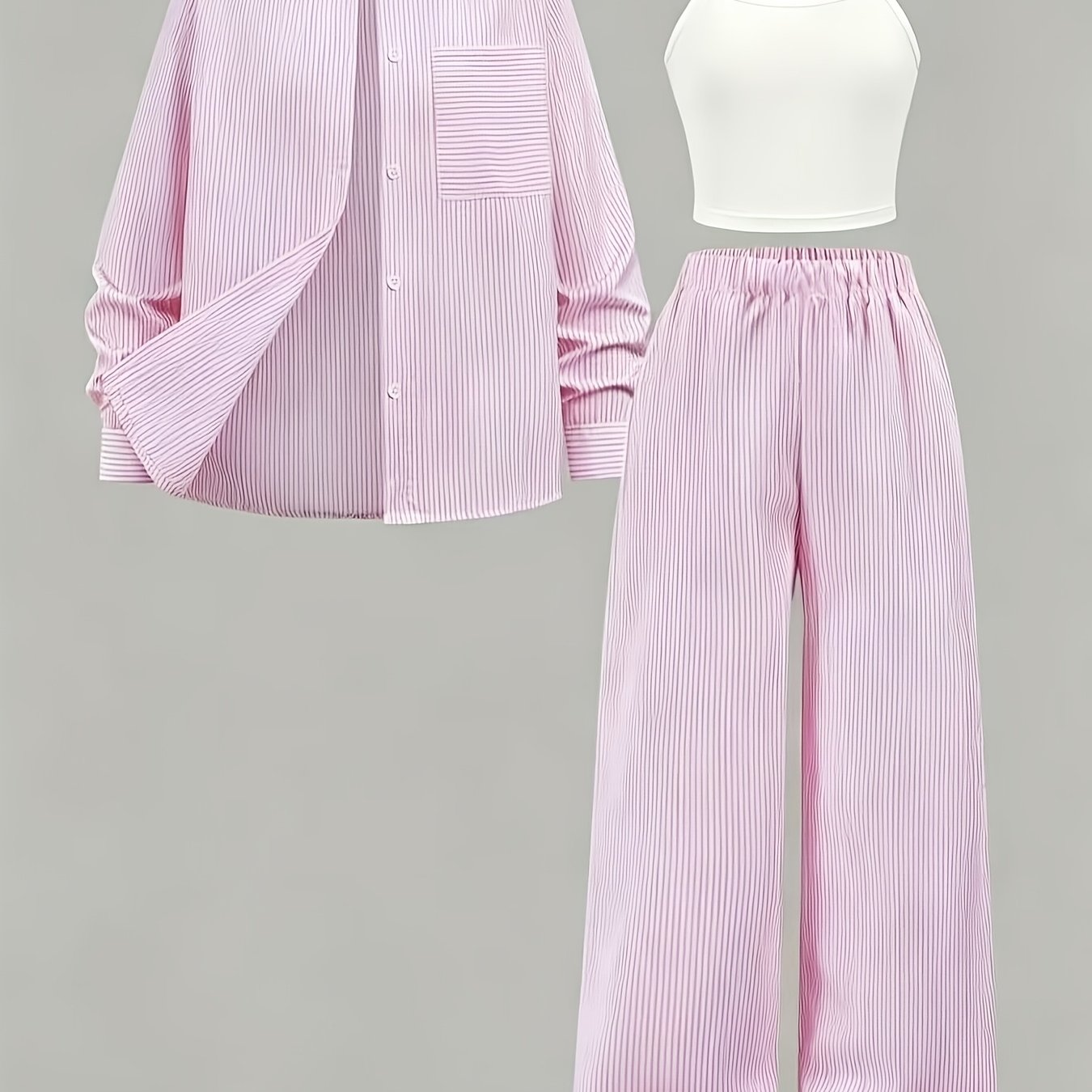 E-shop Teenager 3-teiliges Modehemd und Hosen Set, gestreiftes Hemd, geeignet für Frühling und Herbst, Young Set, für Outdoor, für Teenager, für