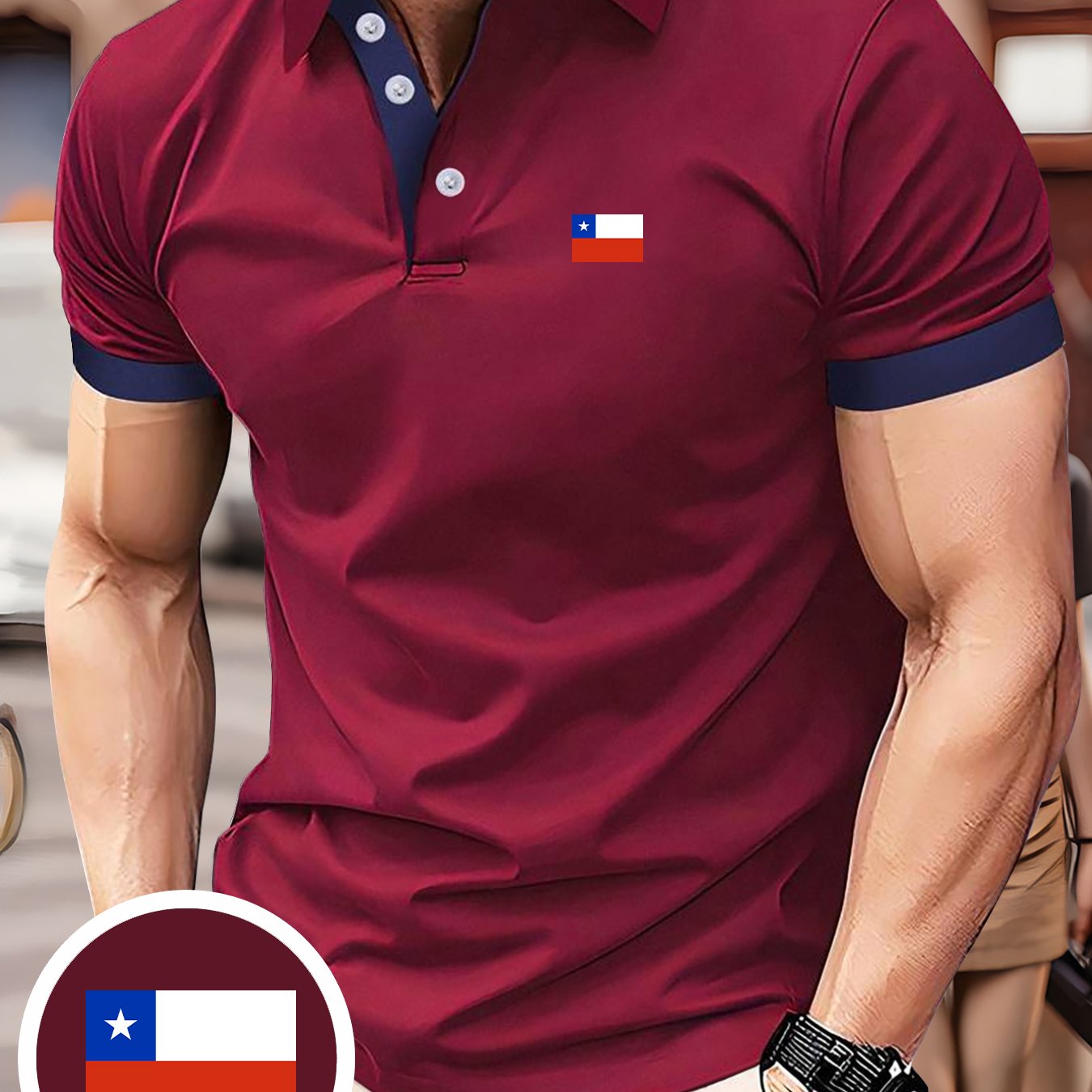 TEMU Men's Business Shirt | Flag Chest Print, Casual And Versatile For Spring/summer, Ideal For Business Meetings, Sports, And Leisure