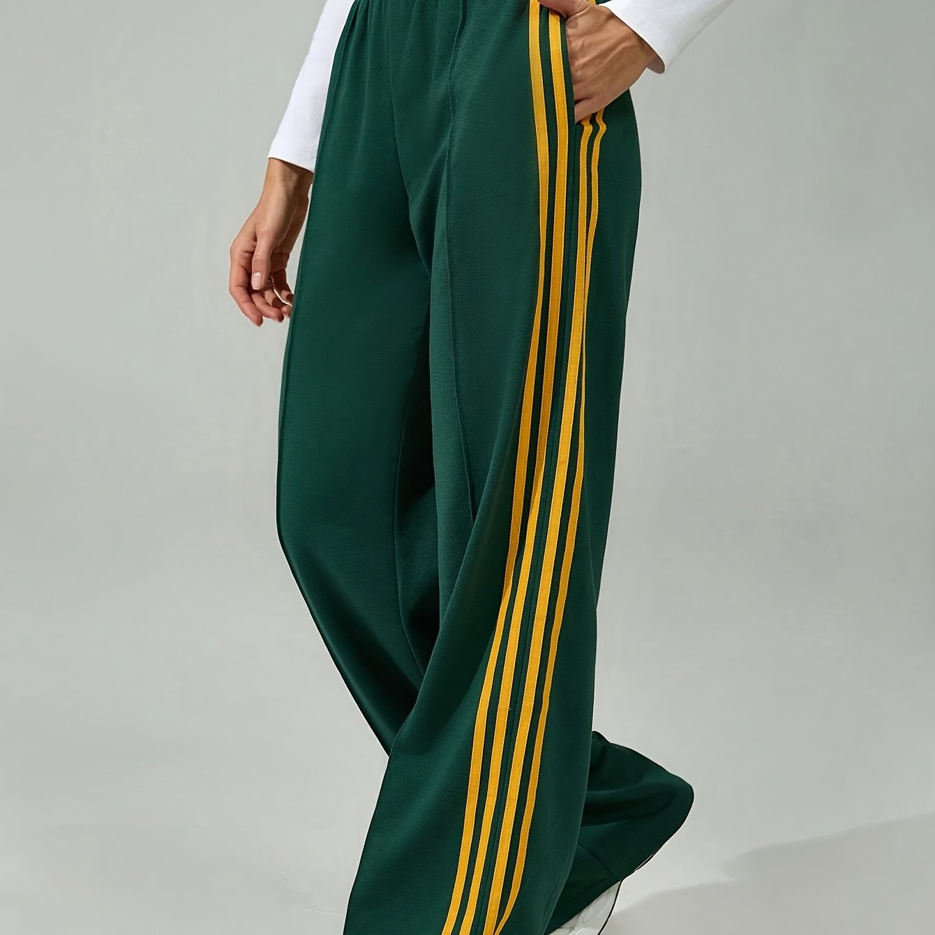 TEMU Pantaloni lunghi sportivi da donna, e accattivante con gialle, adatti per , fitness e abbigliamento casual, vestibilit� e flessibile. Verde