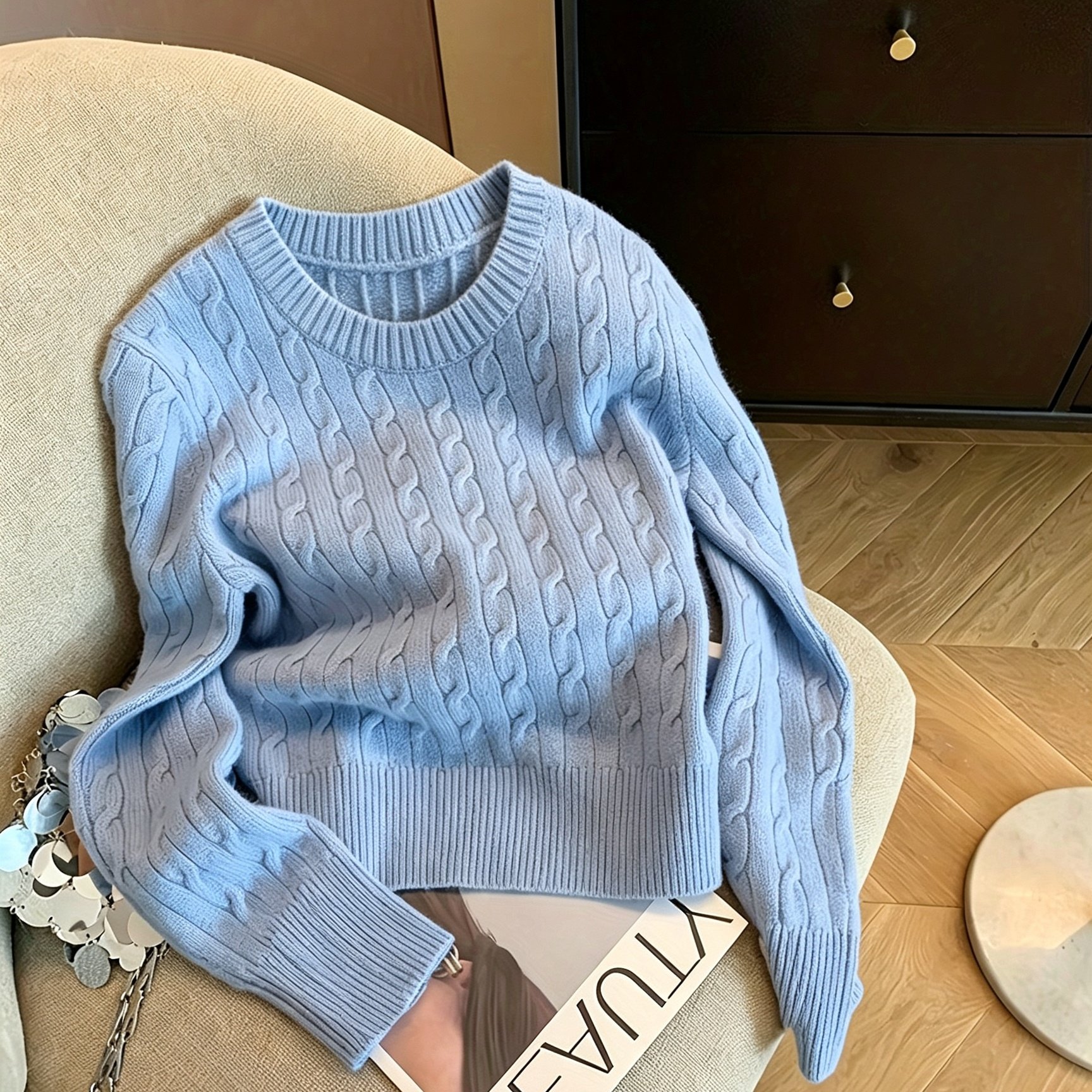 Women's Twist Round Neck Pullover Sweater, Autumn Elegant And Soft