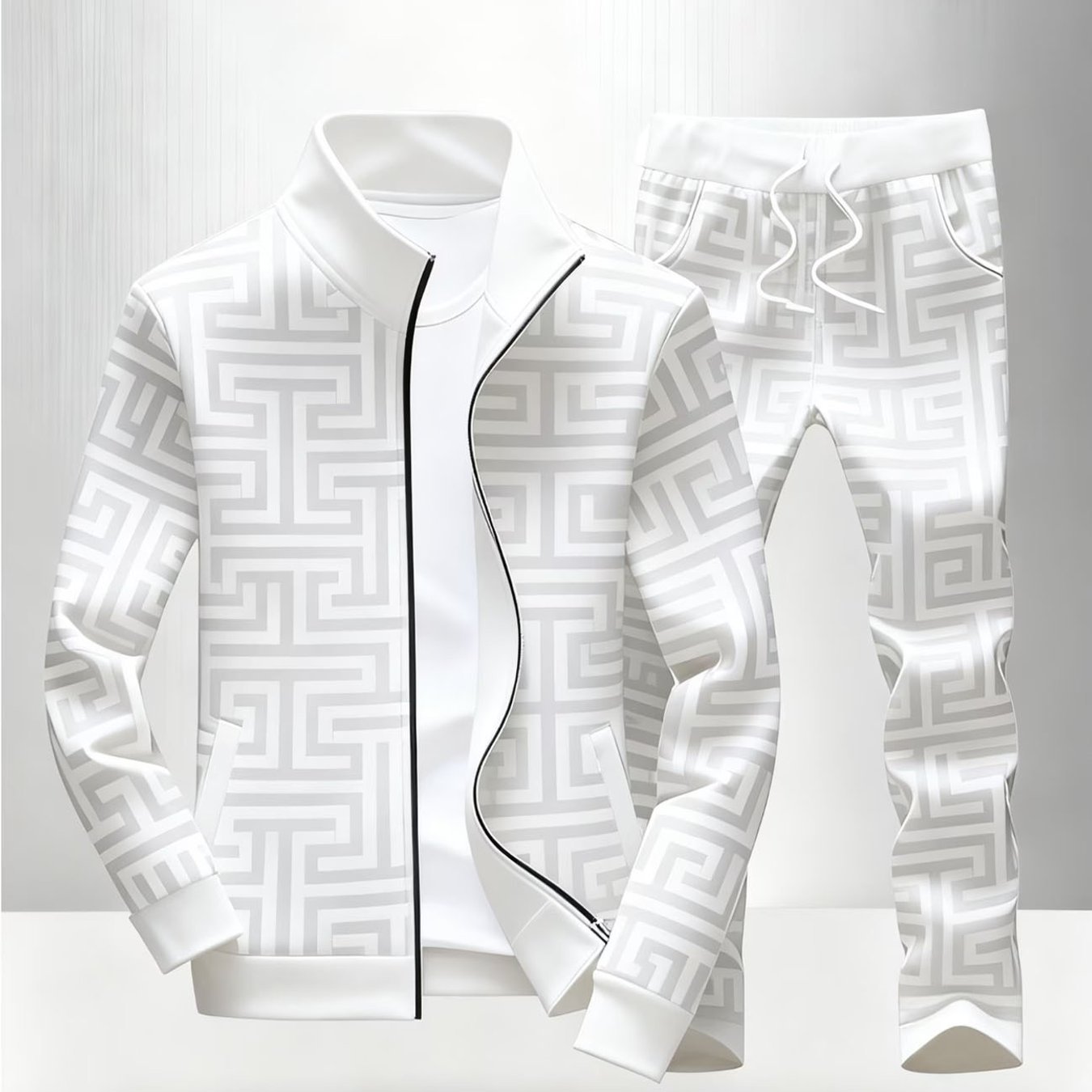 Men's Tracksuits Geometric Greek Key Pattern Style Jacket Pants Set Men's Fashion Adults Men Sportswear Casual Wear