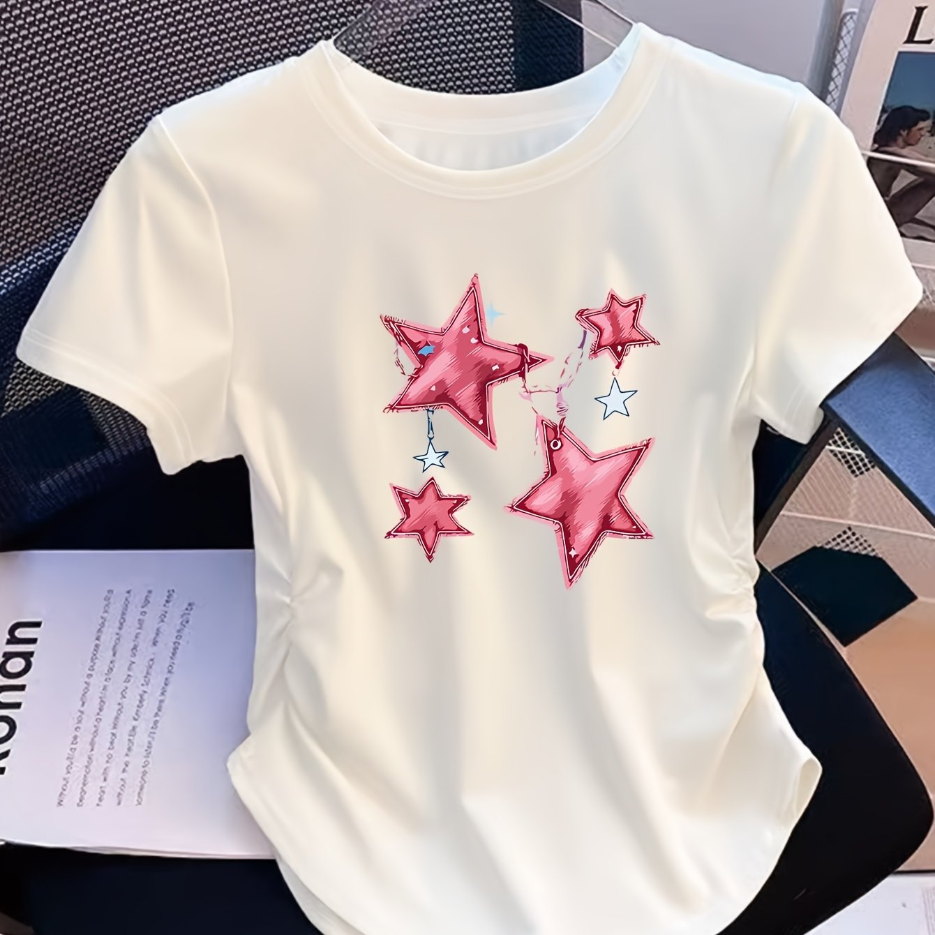 TEMU Newly Women's Waist Up Contraction Shows A Slim Figure, Elastic And Very Suitable For Casual Women's Modern Fashion Tops, Comfortable Printed