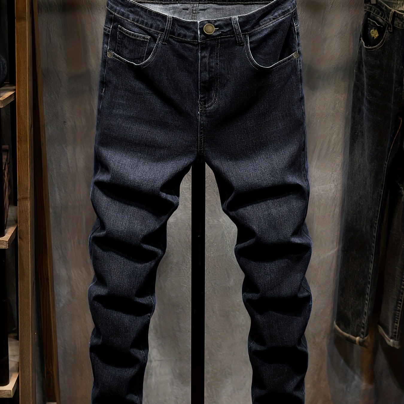 Plus Size Men's Denim Jeans, Stretchy Straight Casual Trousers, Easy And Versatile Men's Business Casual Pants, Plus Size