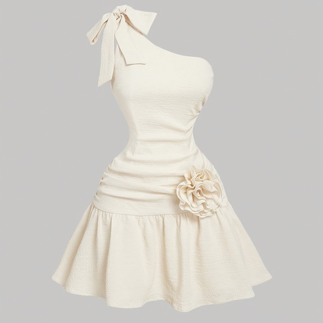 TEMU A Vintage-style Off-shoulder Dress | An Elegant Bohemian Outfit Featuring Ruffles, Bows, And Three-dimensional Floral Patterns | A Wave Skirt
