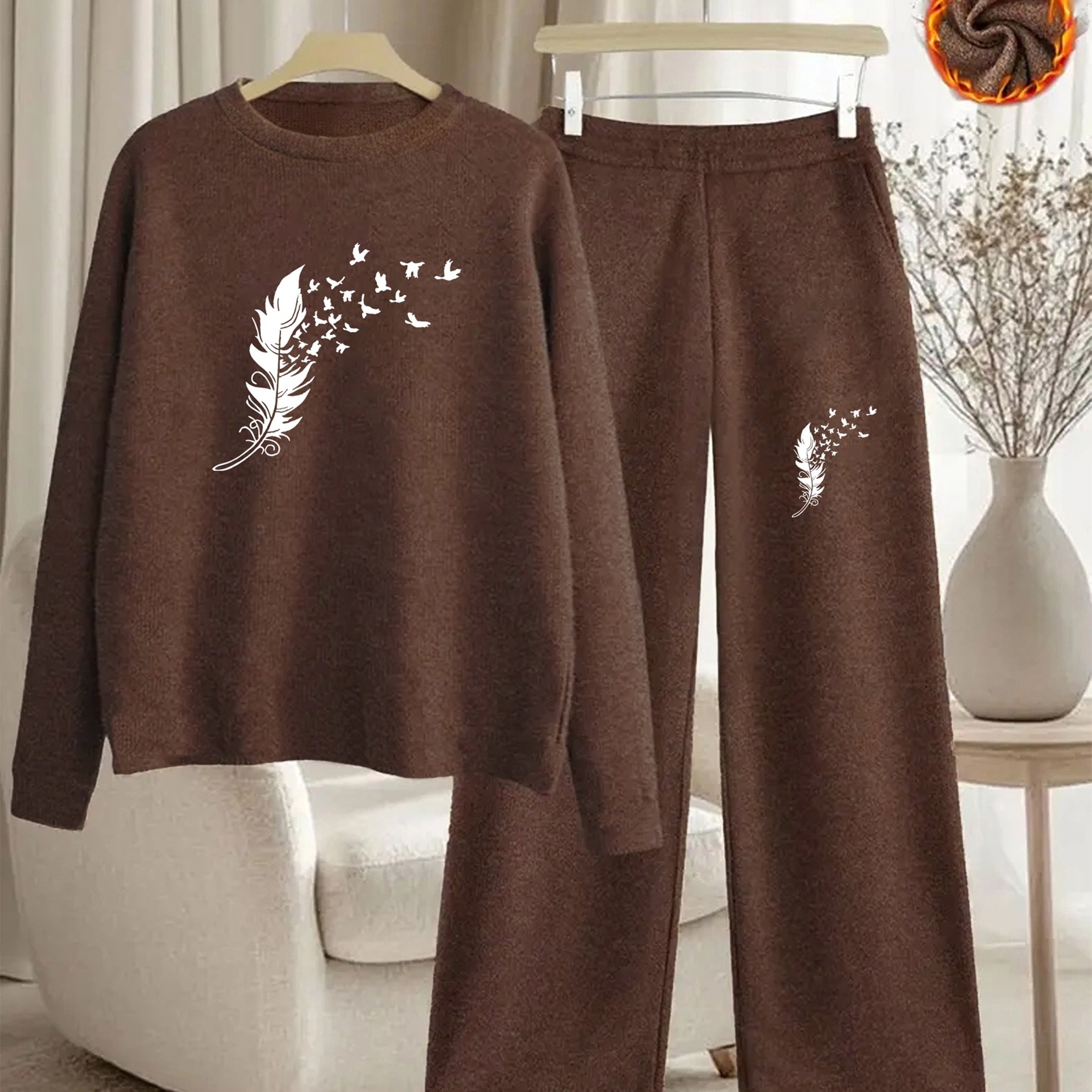 TEMU Women's Fashion Print Round Neck Sweater Set