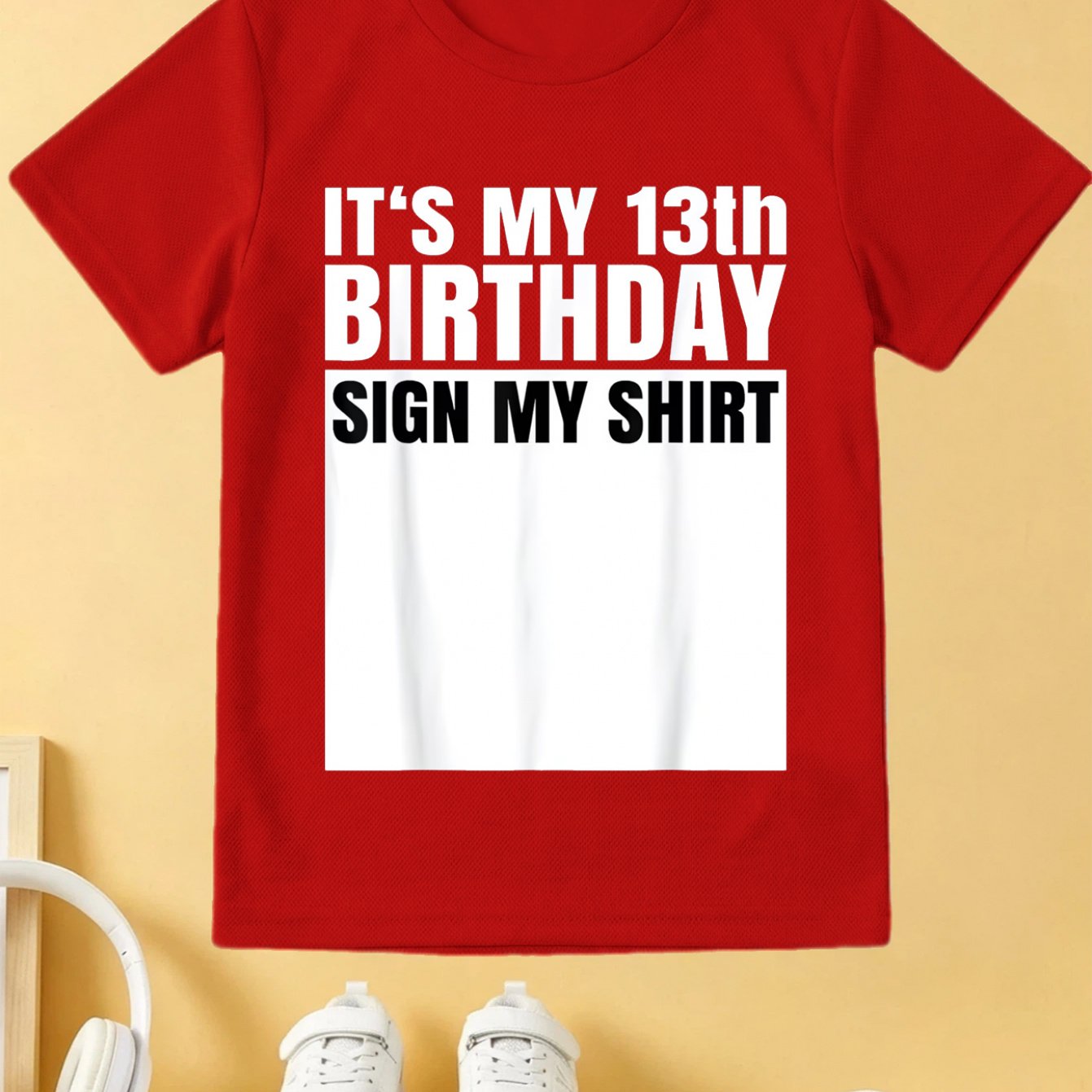 TEMU Boys Crew Neck Short Sleeve T-shirt, Casual Breathable Tee, " My 13th Birthday Sign My Shirt" Graphic Print, Comfortable Kids Top, Summer Daily