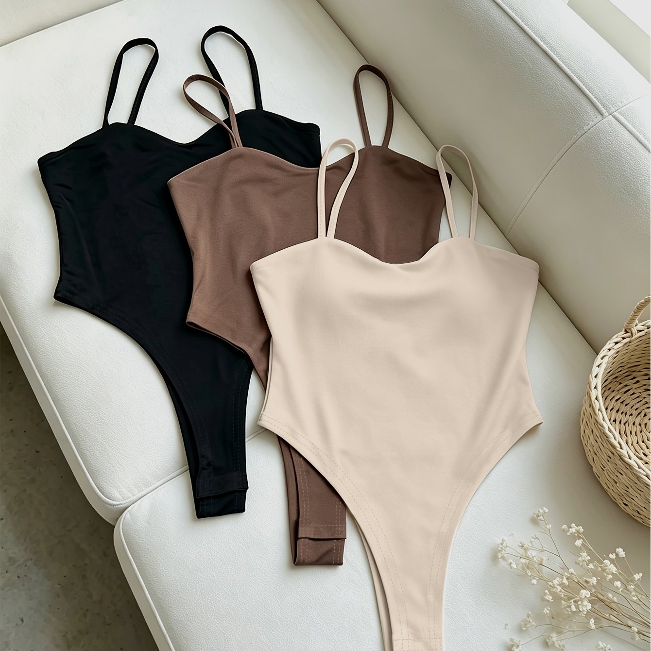 TEMU Paquete de tres body de tirantes y top de tubo de color liso para /verano, capa base de 1 pieza de ajuste entallado, top ceñido, top moldeador