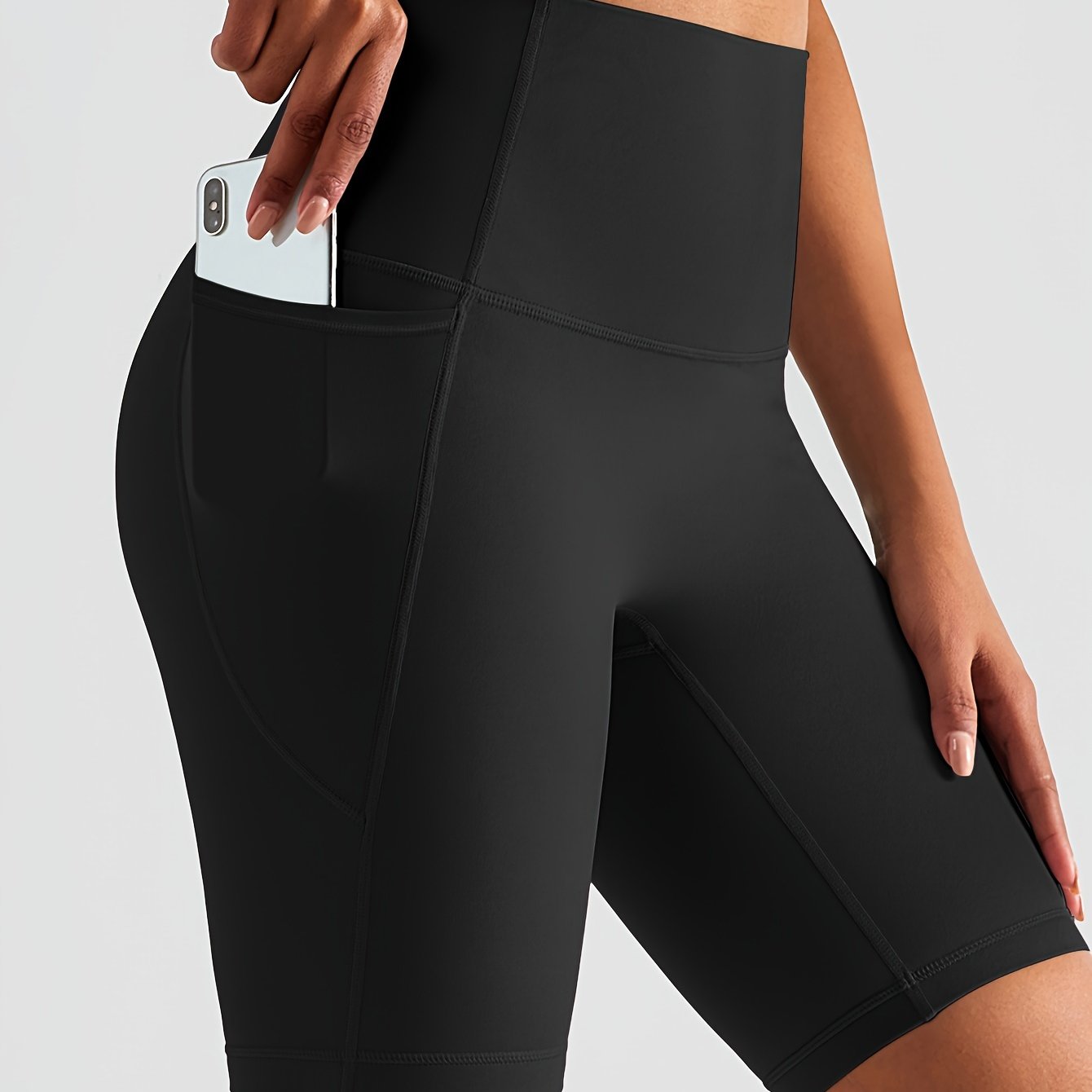 Image of Women' Hip Lifting Yoga Sports Shorts With Pocket, Wide Waistband Workout Biker Shorts, Women's Activewear
