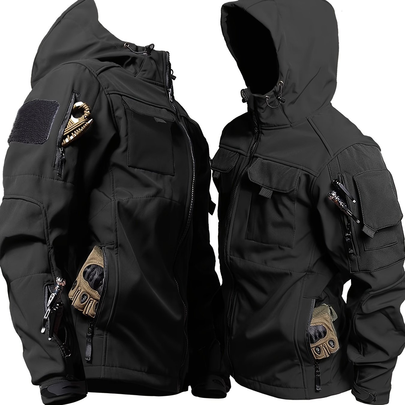 item picture mens outdoor jacket with hood sharkskin softshell multi pocket workwear fleece lined motorcycle top windproof polyester   fall