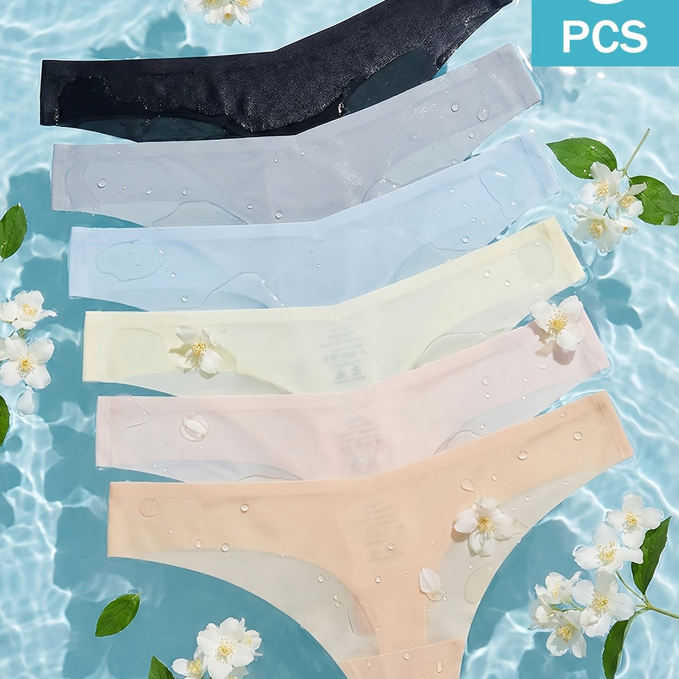 TEMU 6 piezas de bragas de hielo semitransparentes para mujer, tanga invisible ultradelgada para mujer, ropa interior invisible sin costuras y