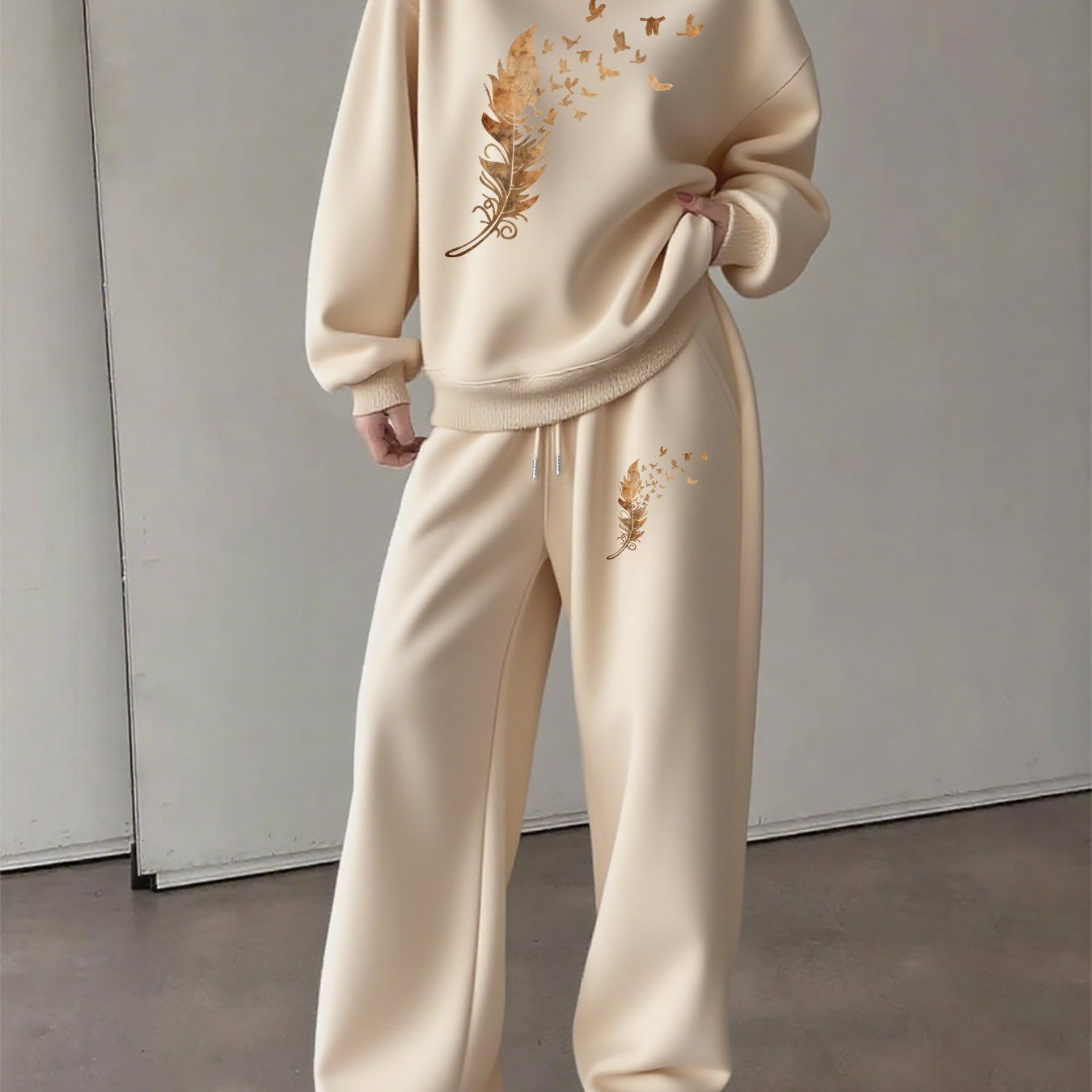 TEMU Graphic Print 2 Piece Set, Crew Neck Sweatshirt & Pants, Women's Clothing