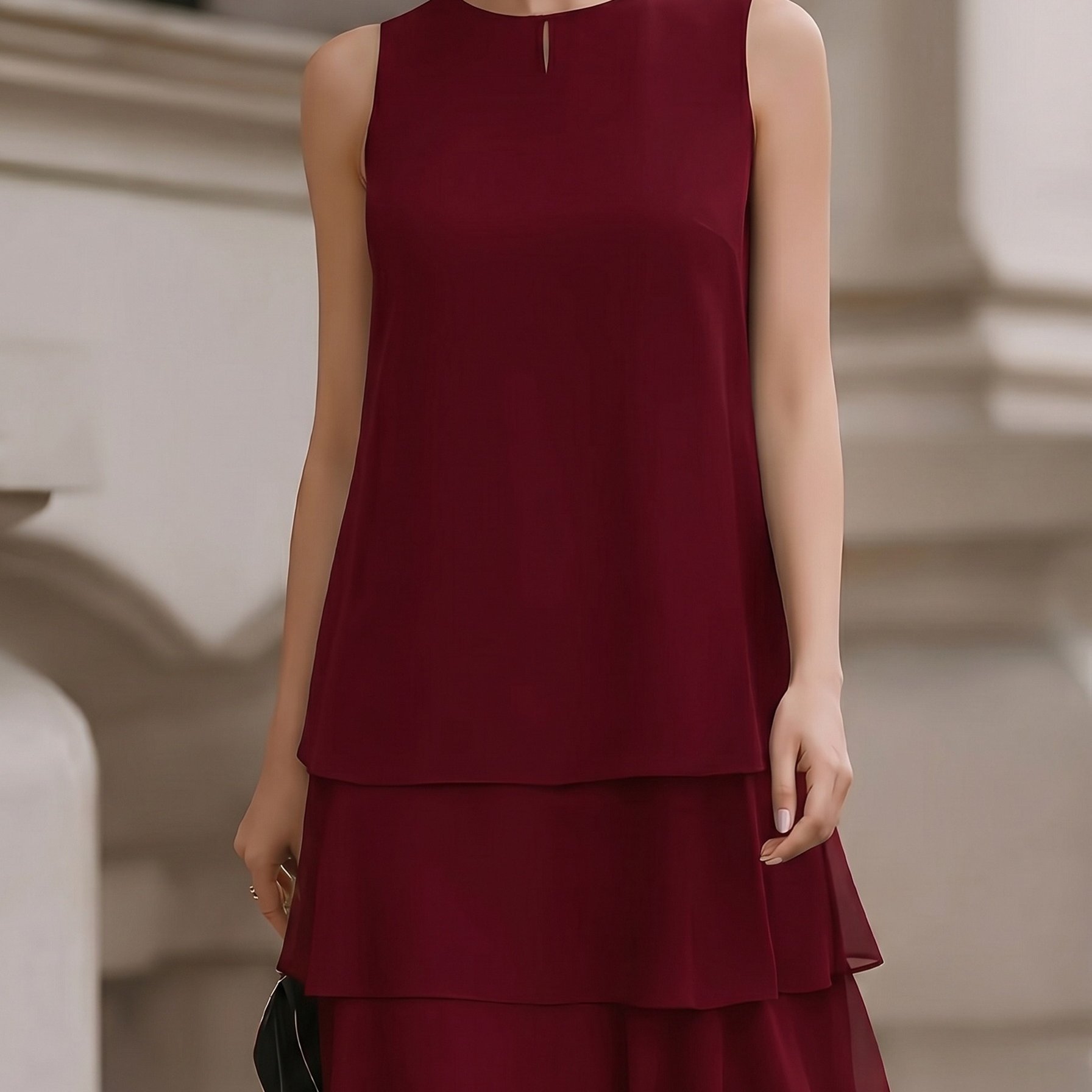 TEMU Elegant Women's Dress, Breathable And Lightweight, With A Layered Chiffon Hem, Gavin