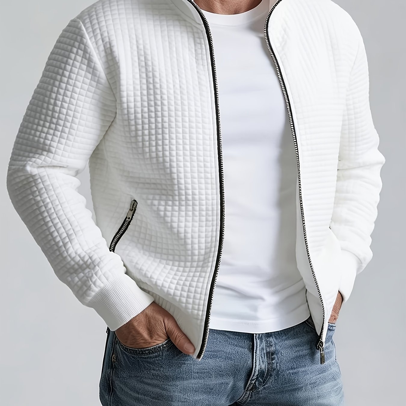 TEMU [ Obm] Men's Autumn Winter New Solid Warm Comfortable Zippered Jacket, Fashionable And Versatile For Daily Casual And