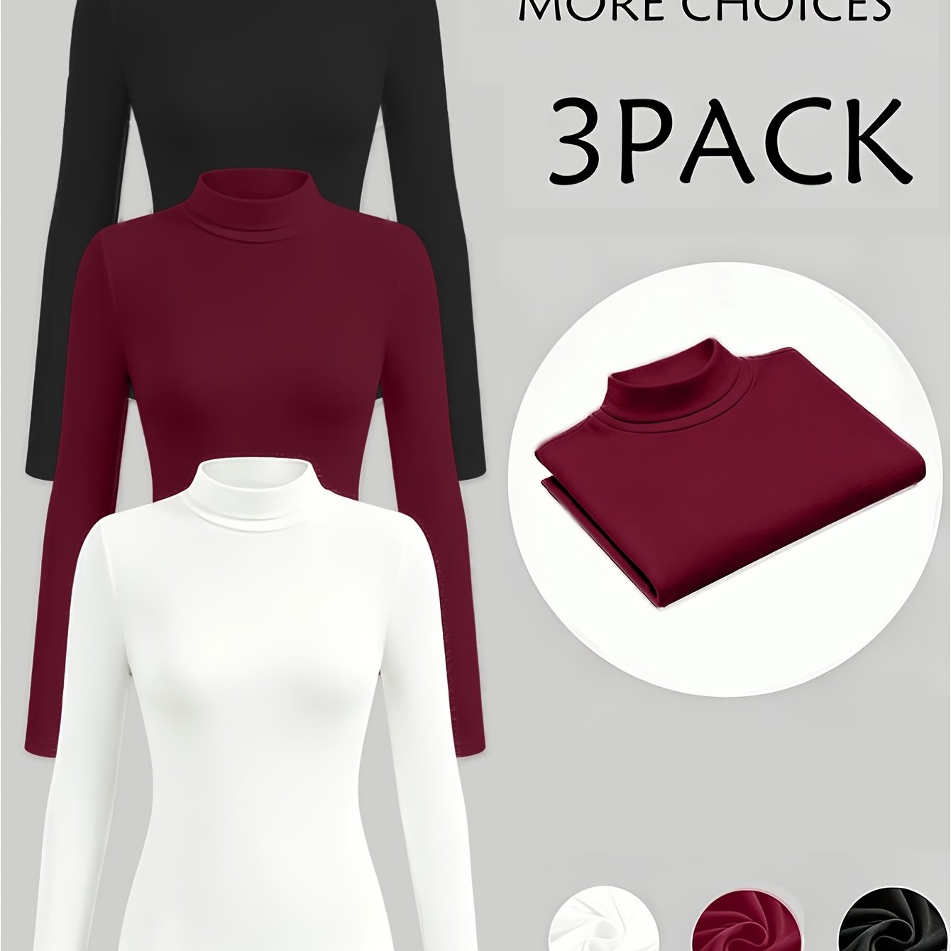 TEMU Taglie Forti, Set da 3 Pezzi da Donna Taglia Grande, Elegante Base a Maniche Lunghe con Semi- per /Inverno
