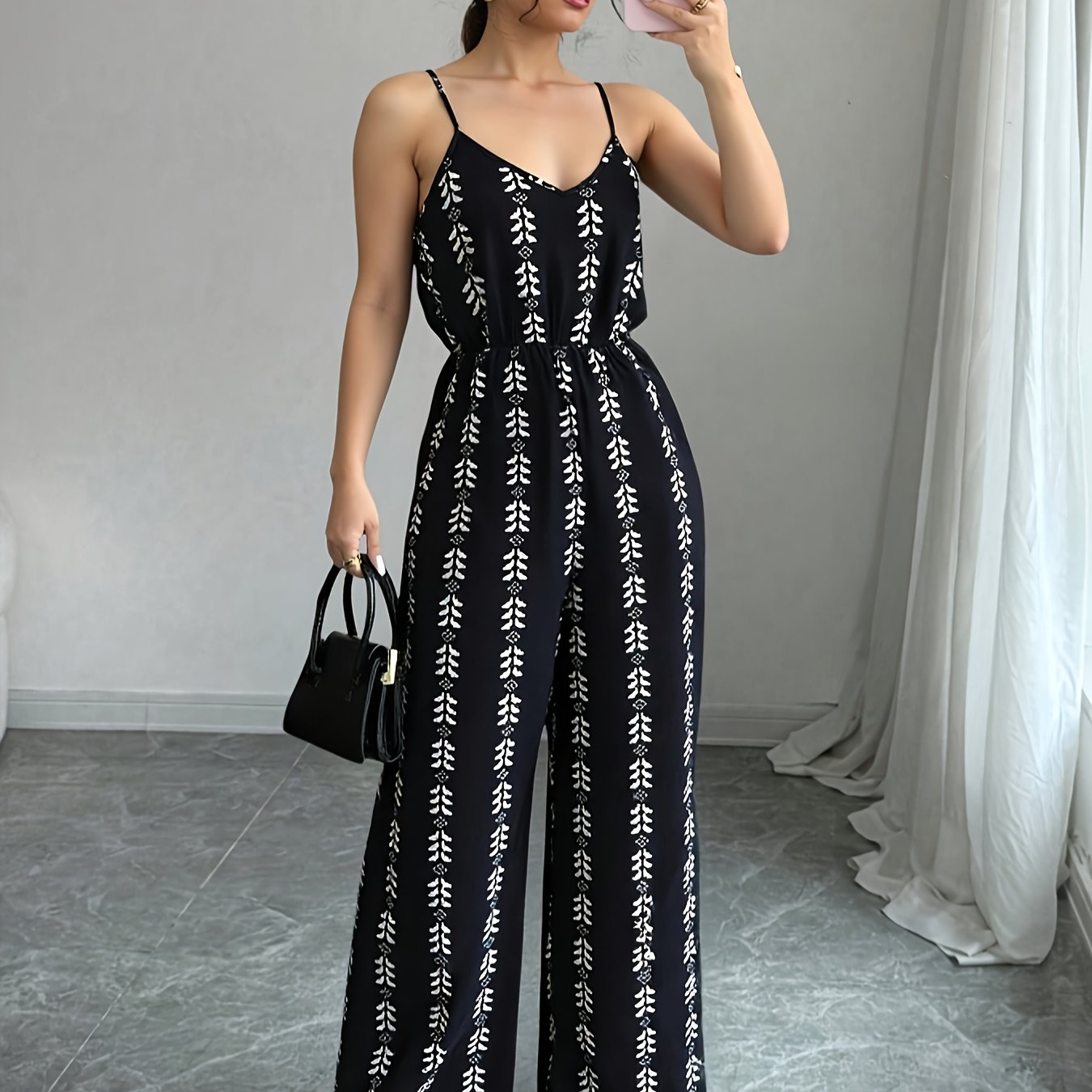 Women's Print Loose Casual Wide-leg Jumpsuit