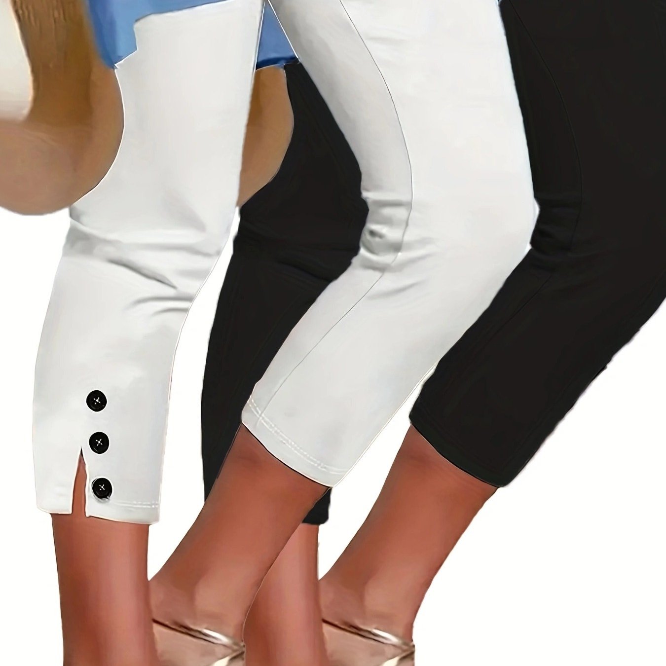 Image of Two-pack Fashion Women's Elastic Leggings, Stretch Waistband, Medium Stretch Fabric, Casual Pants