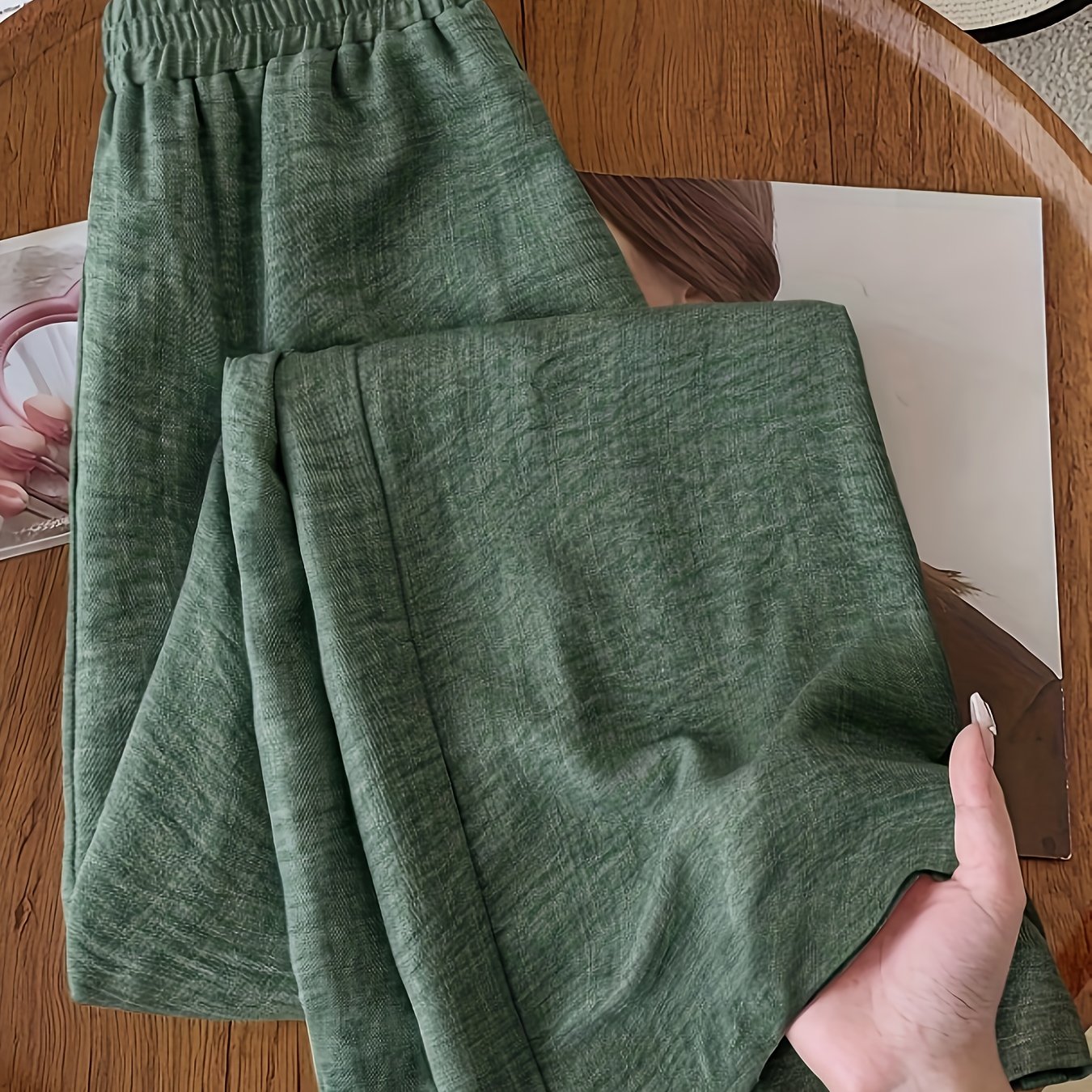 TEMU Women's Elegant Wide-leg Pants Casual Solid Color Simple High Waist Trousers