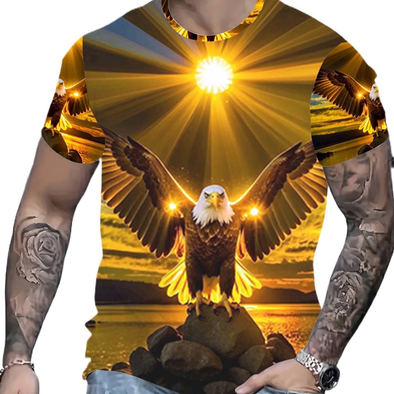 TEMU Print Design â Not Textured Eagle T-shirt, Individual Trendy Men's Casual Short Sleeve, Loose Top, Style Fashion Short Sleeve
